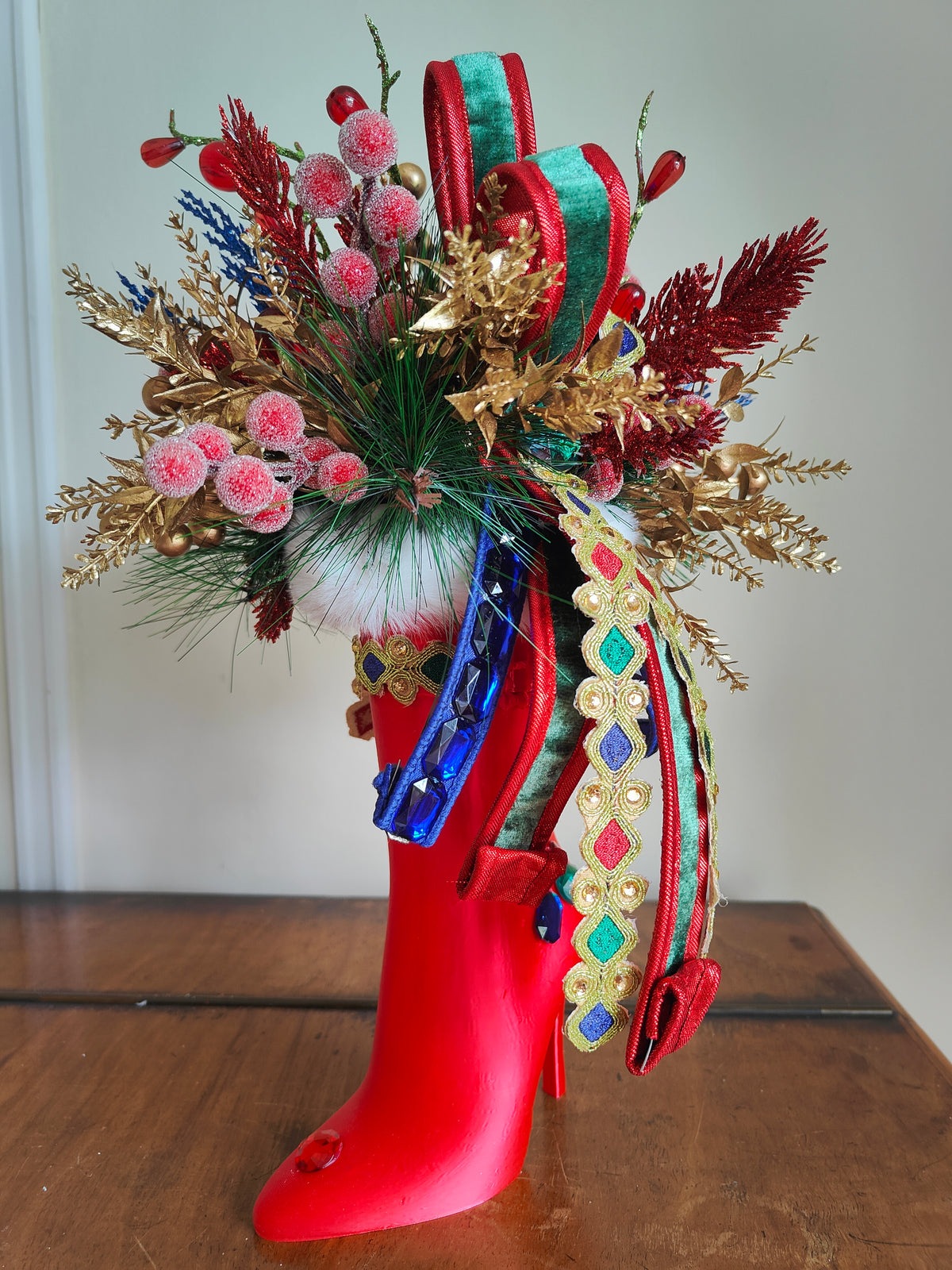 Mrs Claus boot red shoe decoration