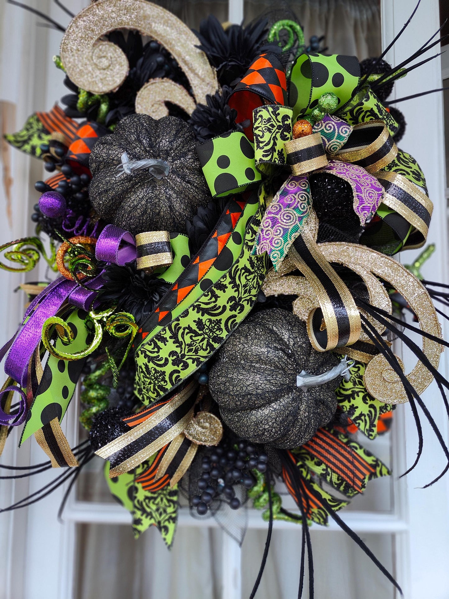 Halloween Wreath black large deluxe Baroque Glam Pumpkins, Black & Gold Door Decor