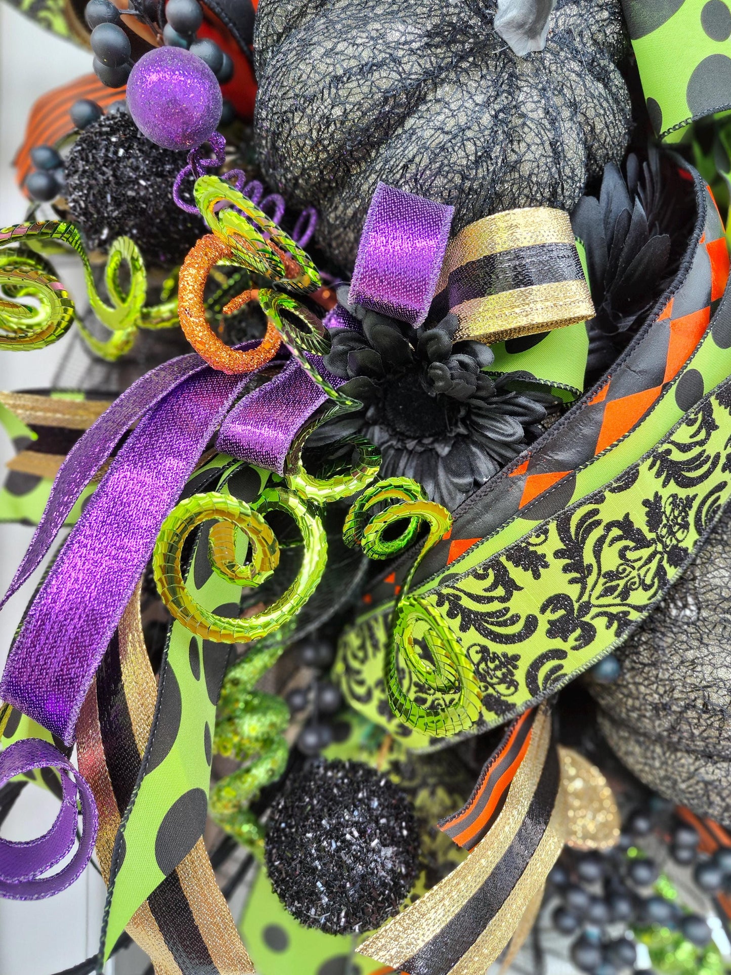 Halloween Wreath black large deluxe Baroque Glam Pumpkins, Black & Gold Door Decor