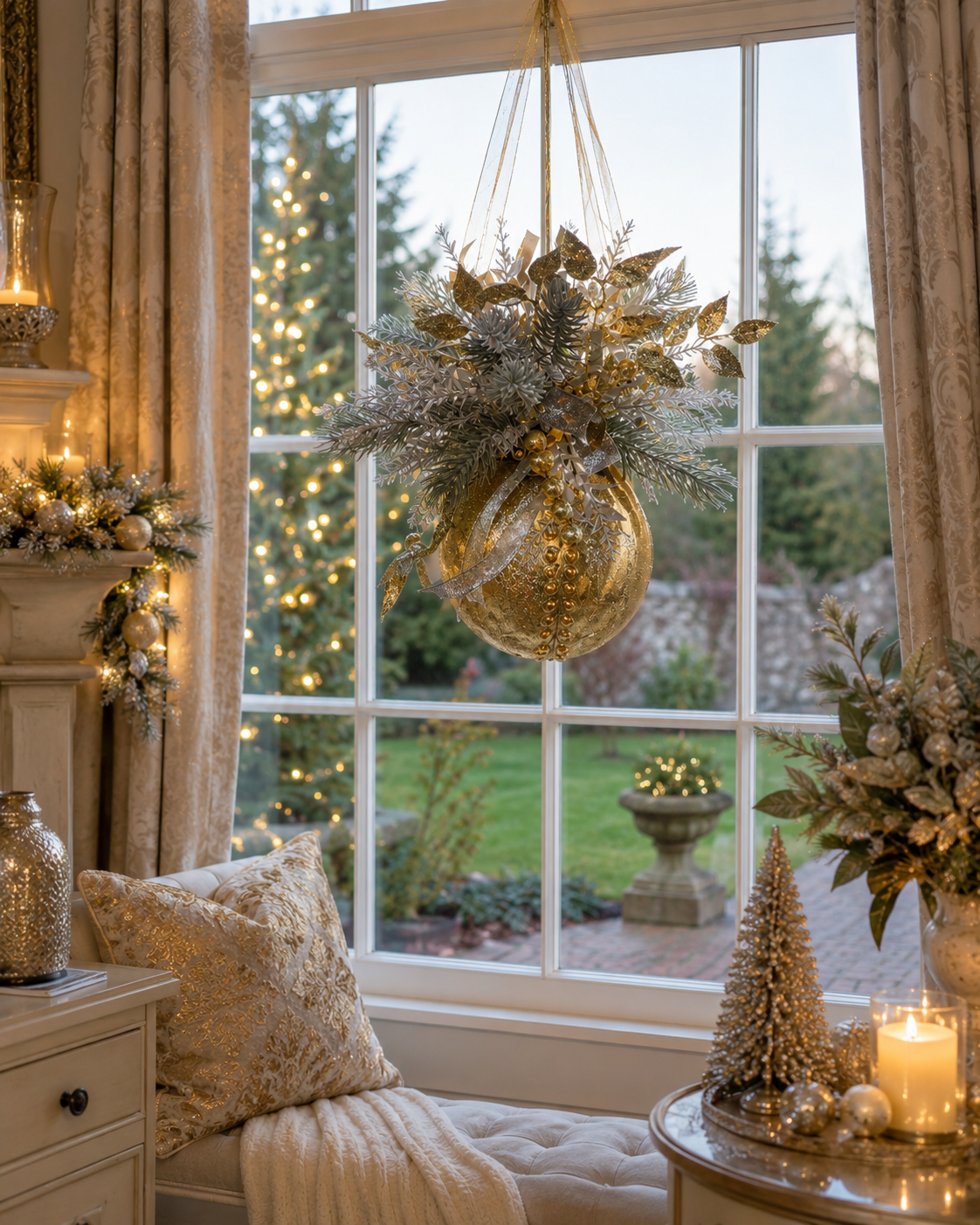 Christmas large bauble gold and silver hanging Christmas decoration