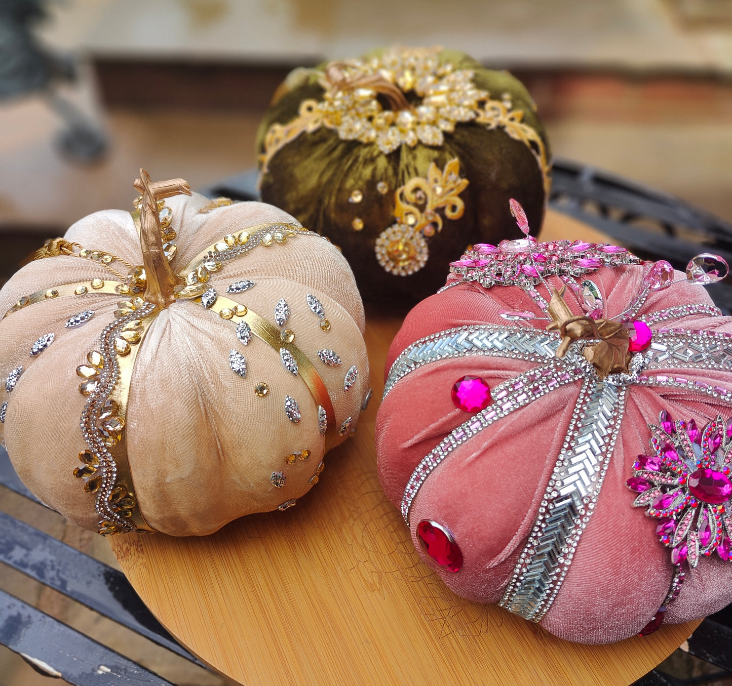 Pink pumpkin embellished decorated 20cm pastel pink velvet Autumn decor pumpkin