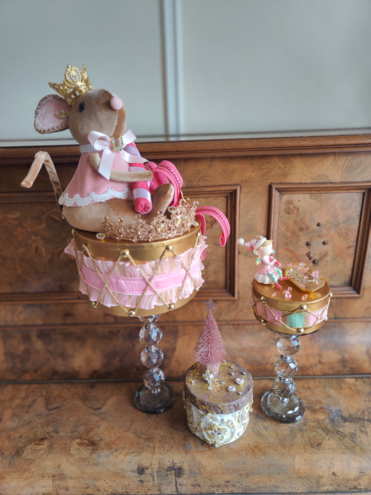 Christmas drum decoration December Diamonds fairy elf pink and mint green