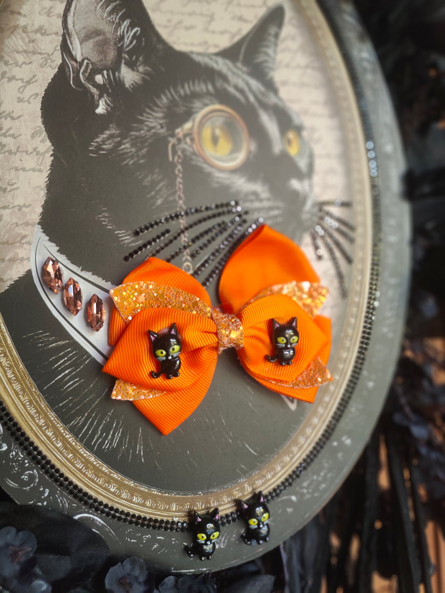 Halloween black cat deluxe Gothic glam wreath