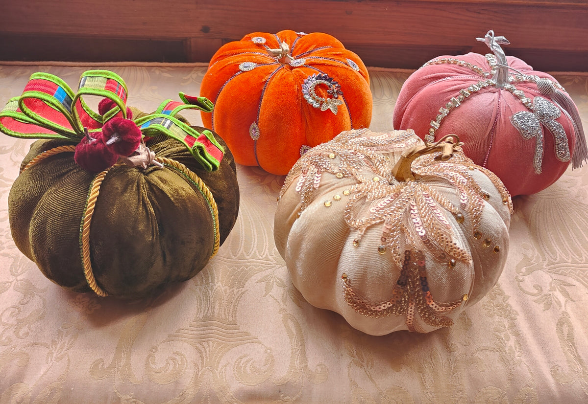 Pumpkins velvet bling pumpkins orange cream green pink Autumn decor