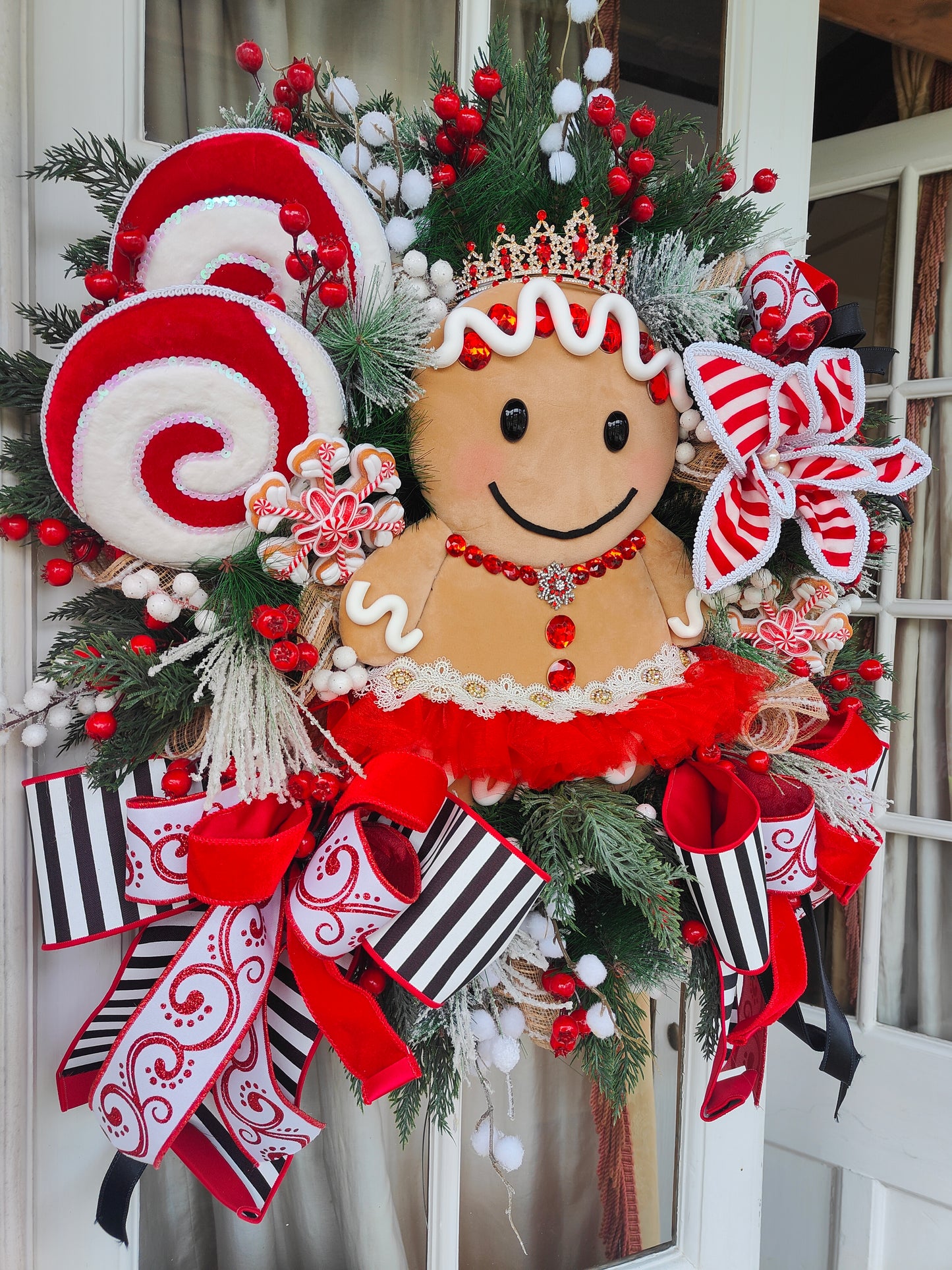 Gingerbread wreath large princess candy cane Raz Imports luxury huge door wreath