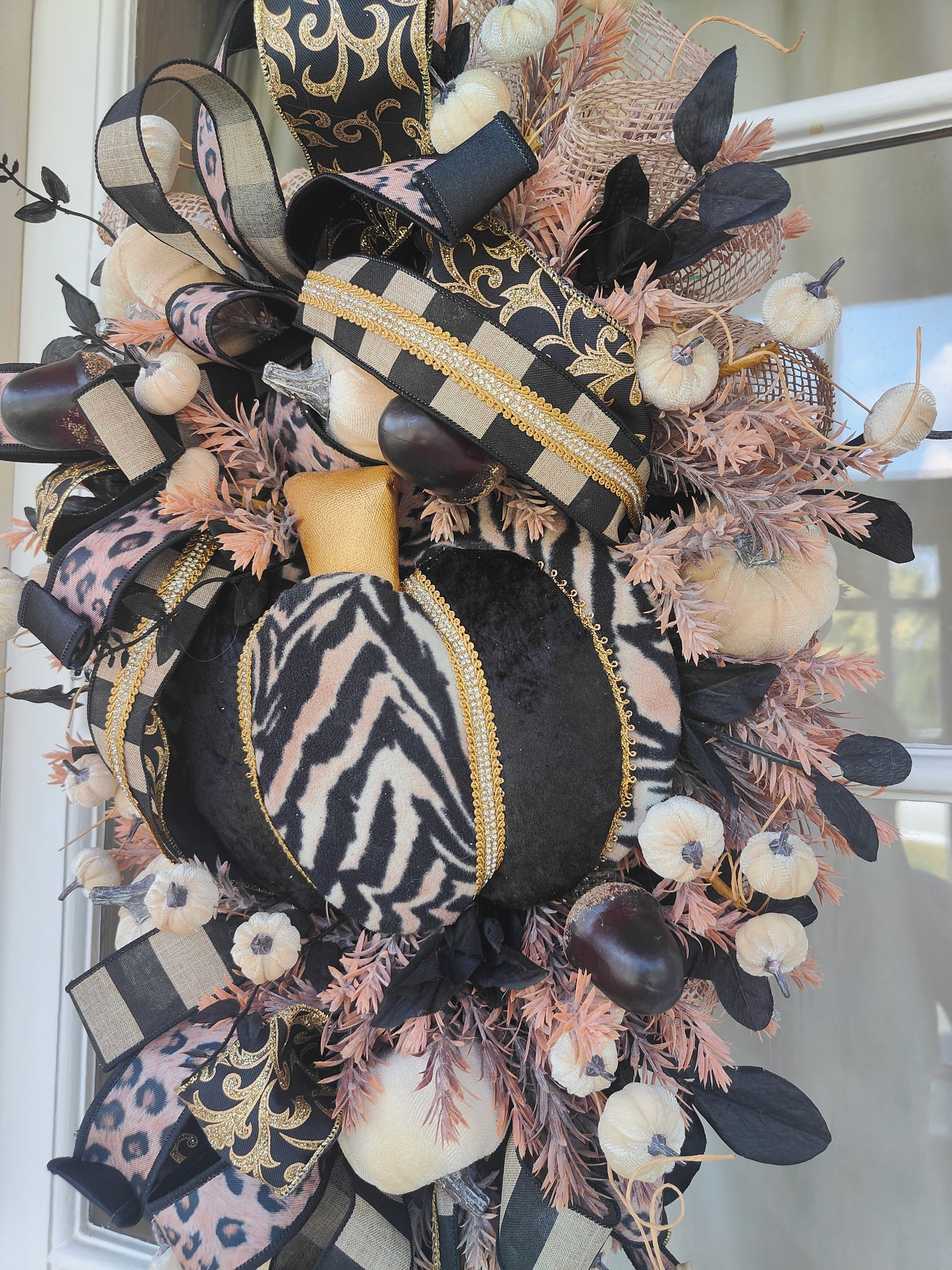 Autumn swag wreath leopard print pumpkin home decor Autumn colours bling diamante embellishment