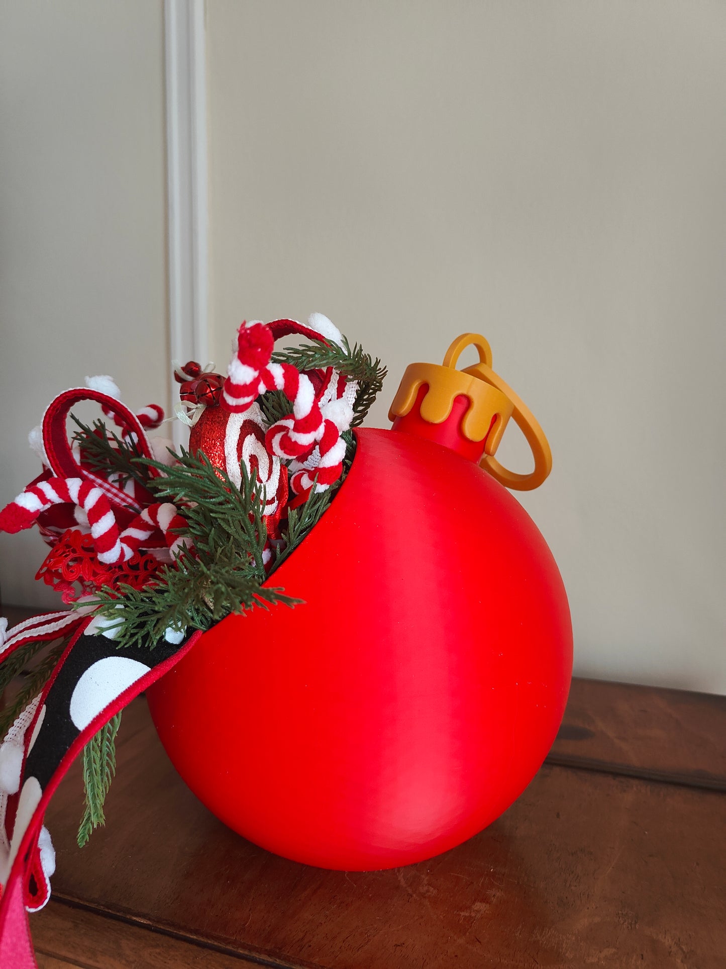 Large red bauble red and white Christmas decoration