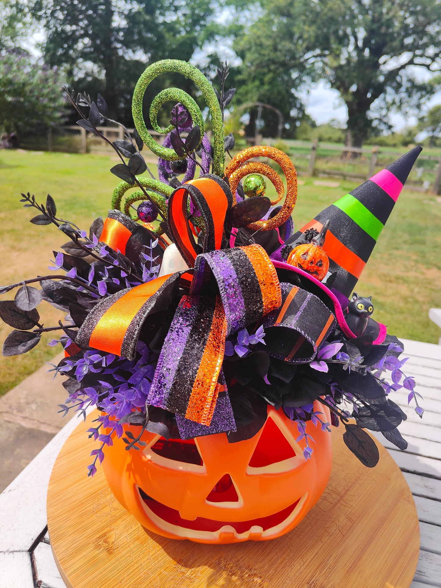 Halloween pumpkin decor centrepiece decorated pumpkin whimsical tablecentre light up