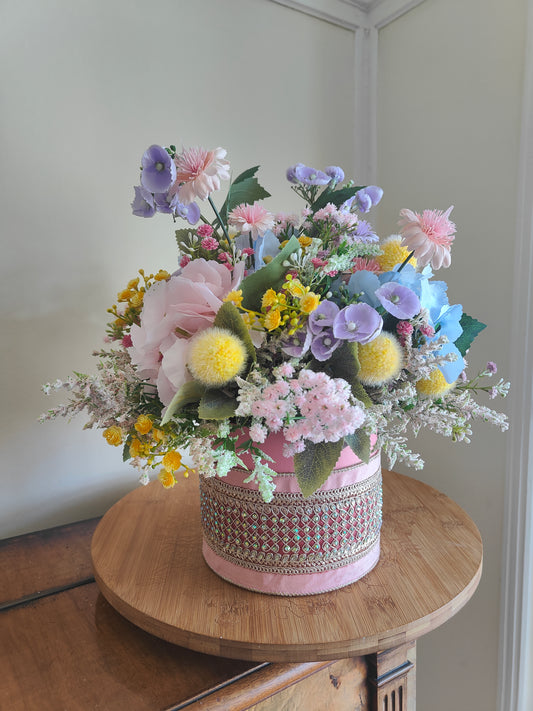 Pastel flowers artificial centrepiece box tablecentre decoration Easter Spring florals