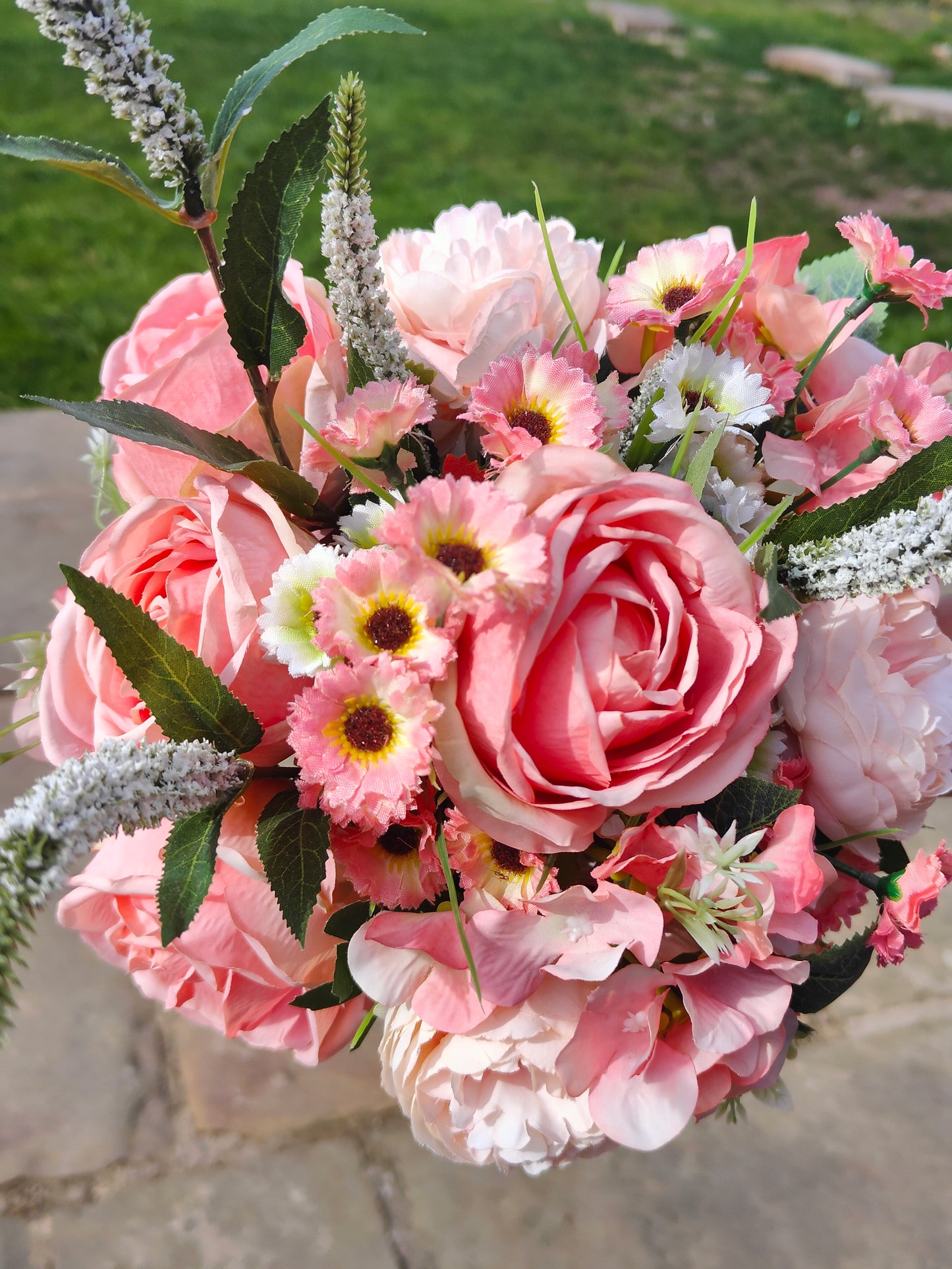 Wedding bridal bouquet, hand tied flowers, artificial flowers bunches, vintage pink peach, flowers for a vase