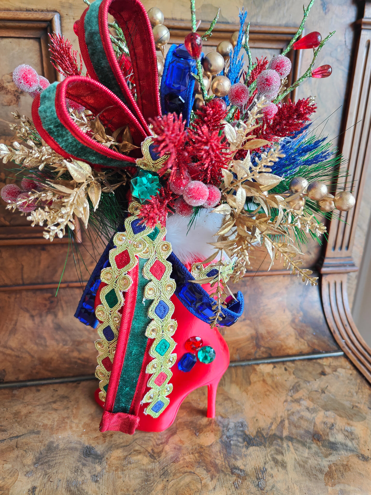 Mrs Claus boot red shoe decoration