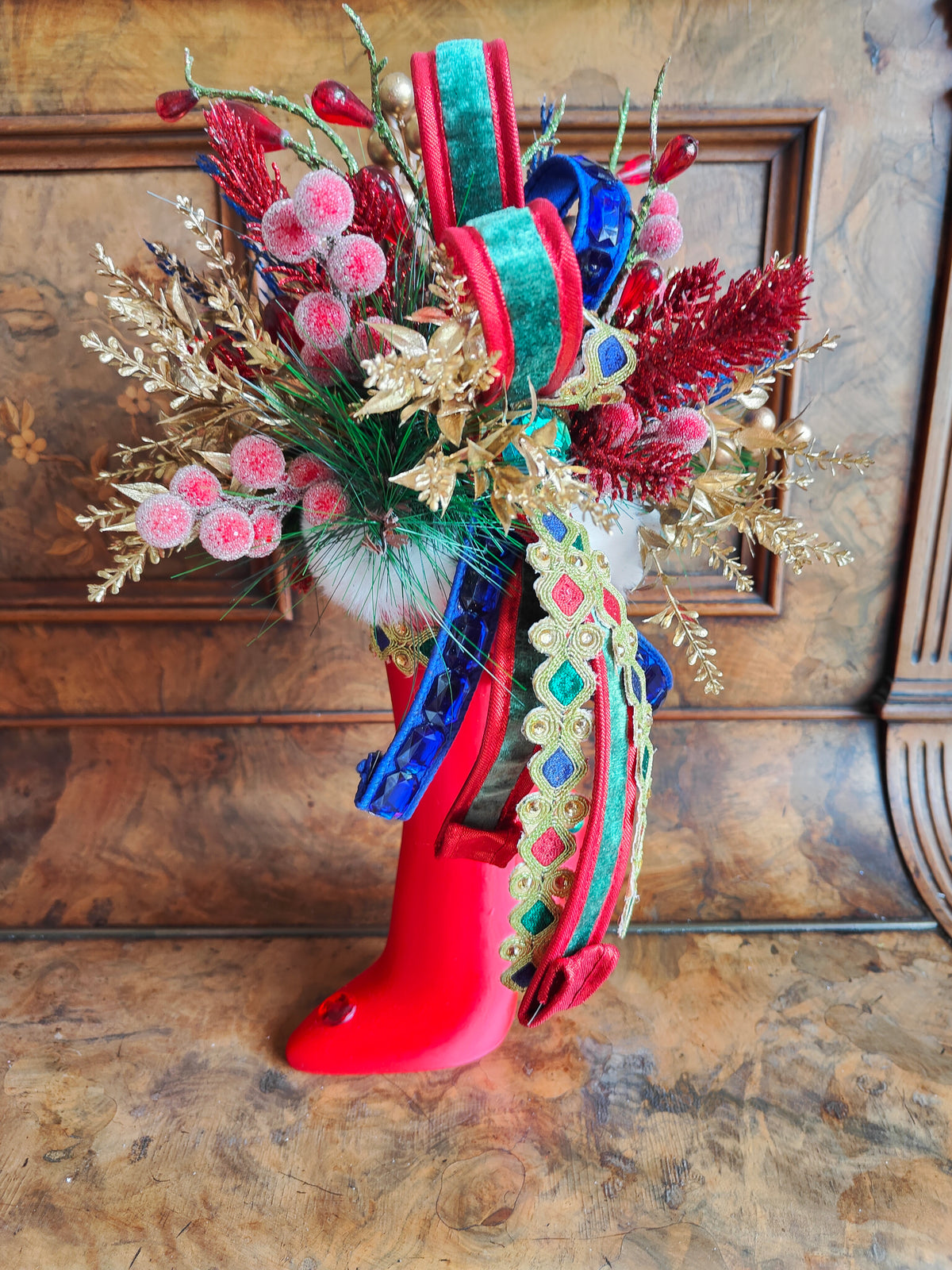 Mrs Claus boot red shoe decoration