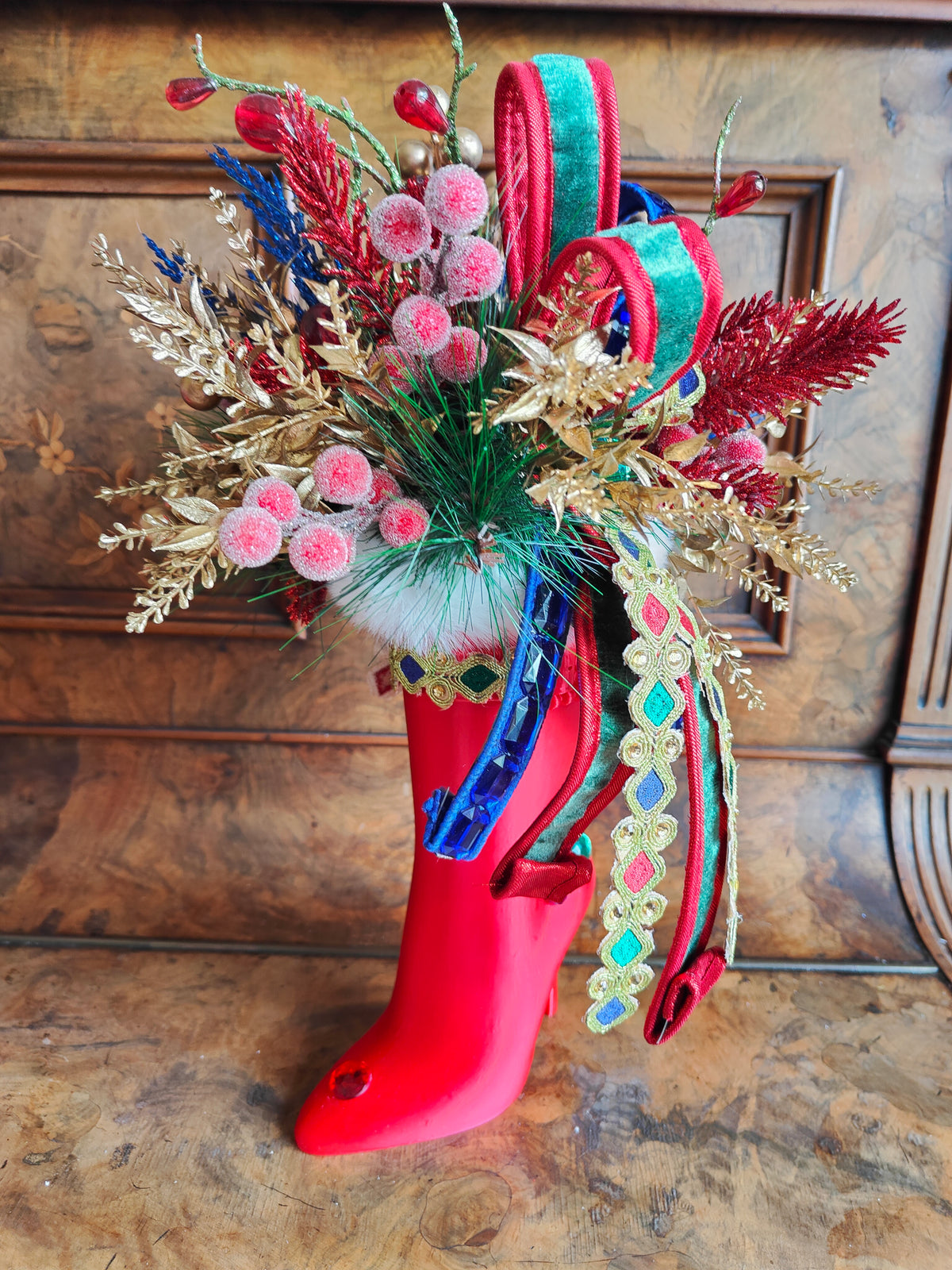 Mrs Claus boot red shoe decoration