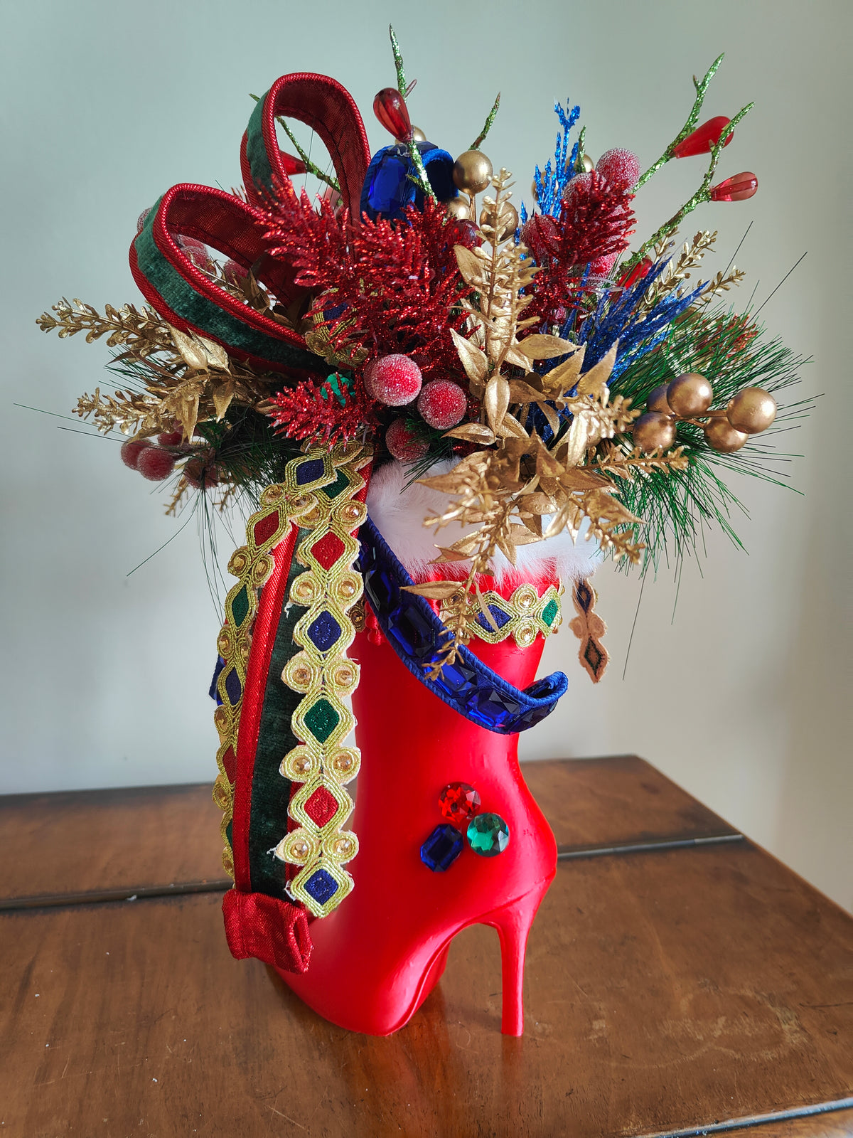 Mrs Claus boot red shoe decoration