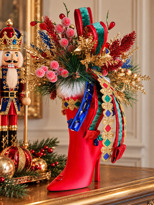 Mrs Claus boot red shoe decoration