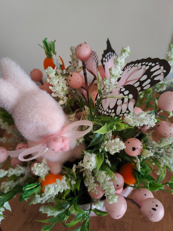 Easter vase decoration mini pink egg pink flocked bunny decoration ornament flower arrangement