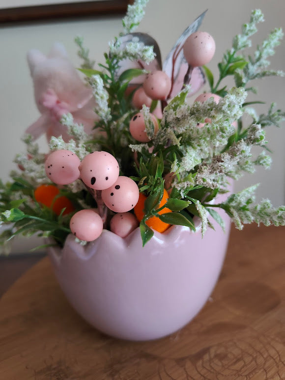 Easter vase decoration mini pink egg pink flocked bunny decoration ornament flower arrangement