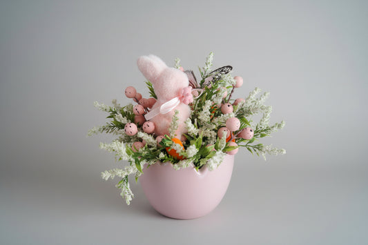 Easter vase decoration mini pink egg pink flocked bunny decoration ornament flower arrangement