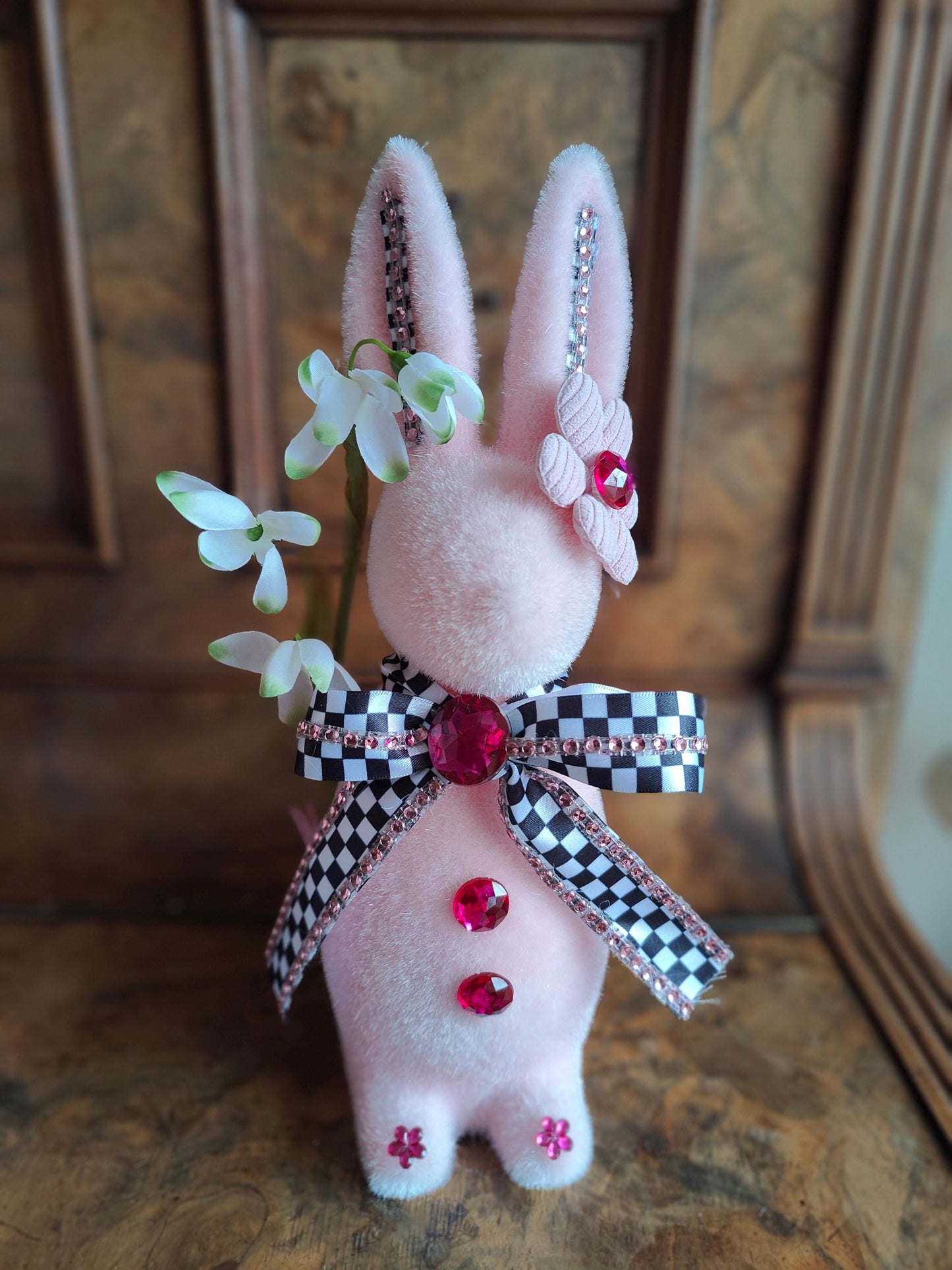 Easter bunny flocked Easter decoration green pink lavender cream