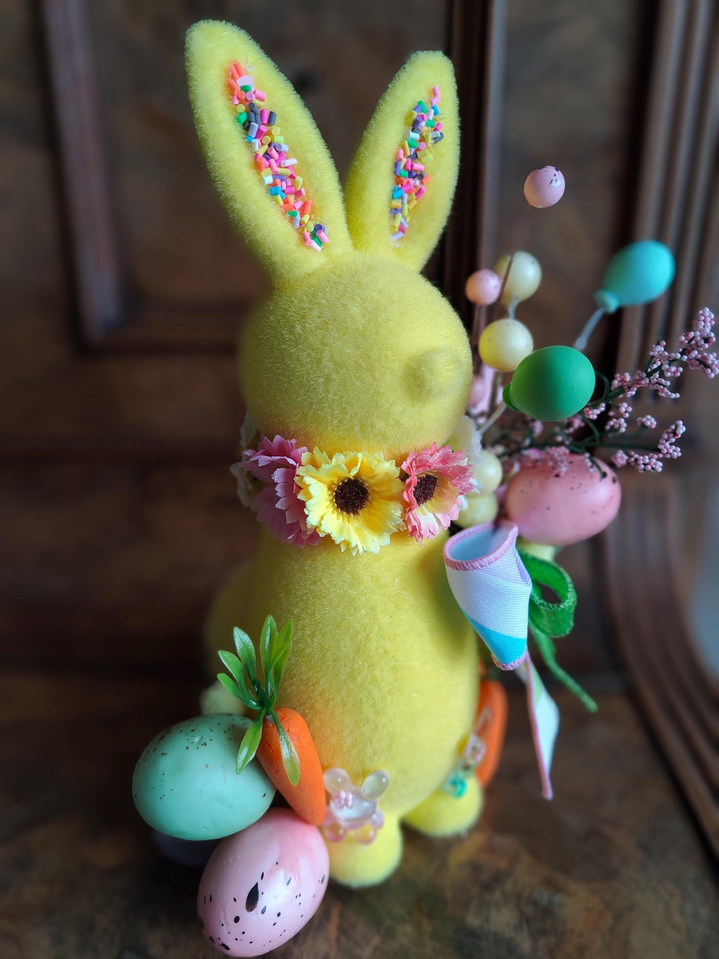 Easter bunny flocked Easter decoration green pink lavender cream