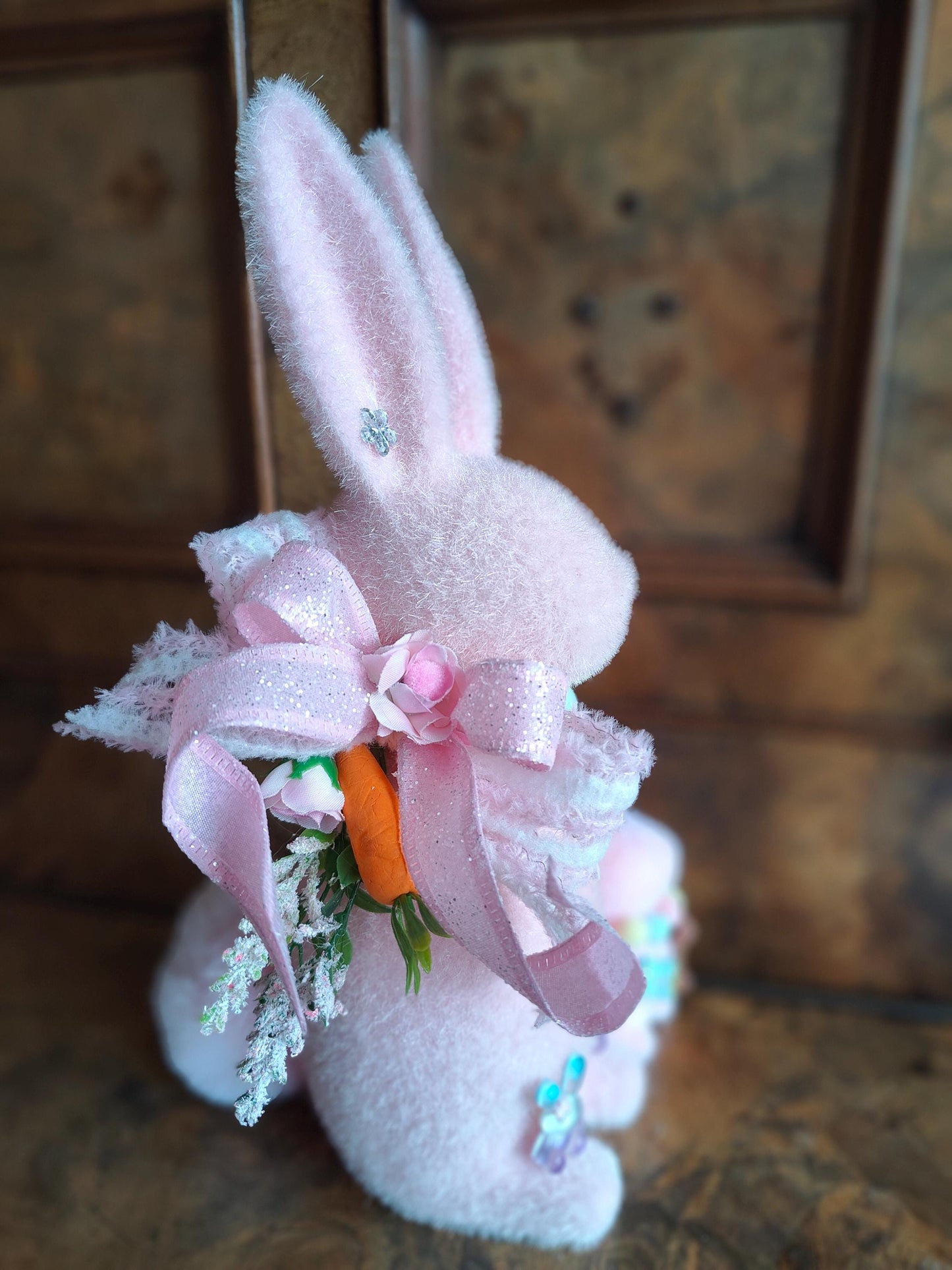 Easter bunny flocked Easter decoration green pink lavender cream