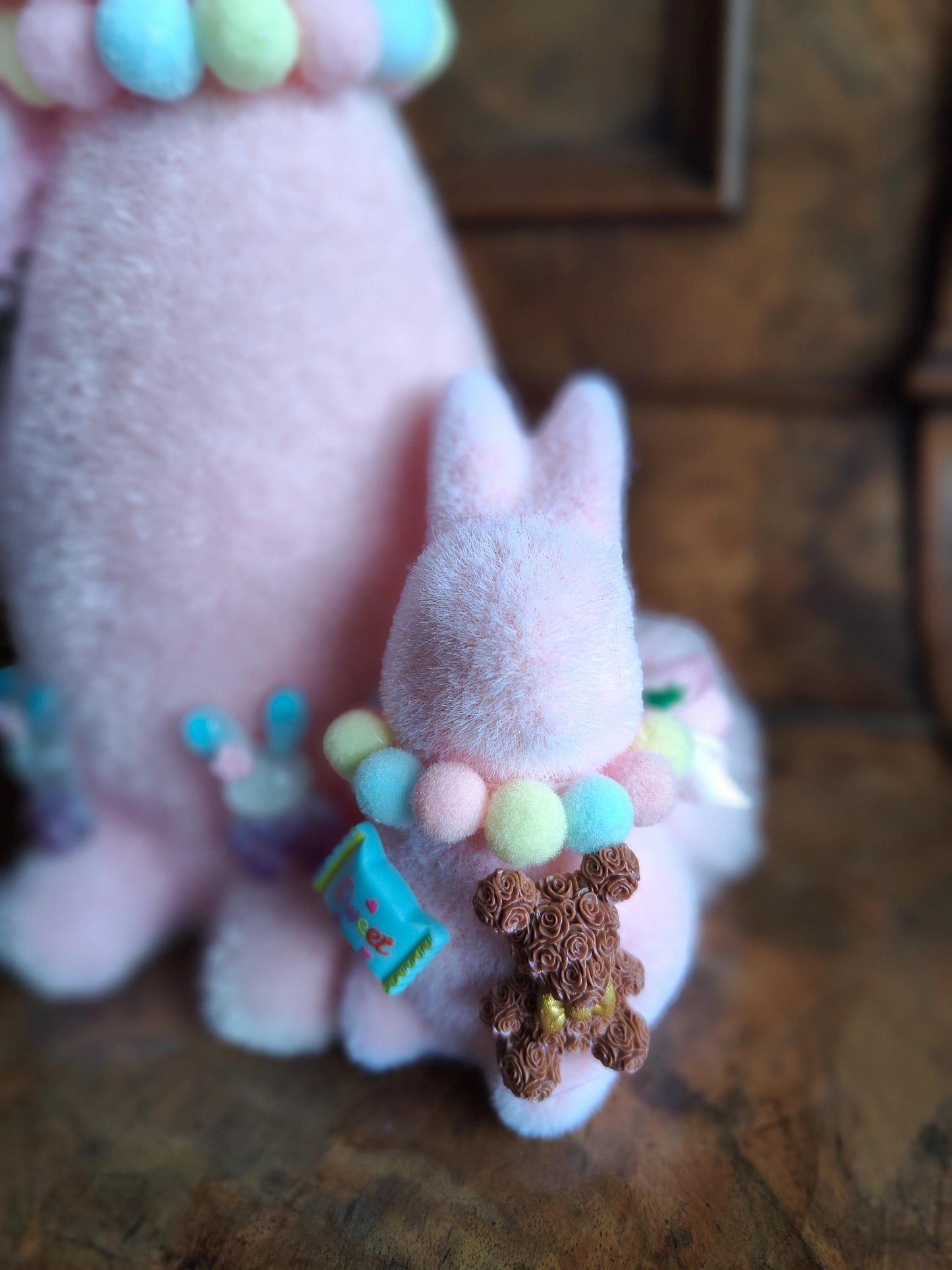 Easter bunny flocked Easter decoration green pink lavender cream