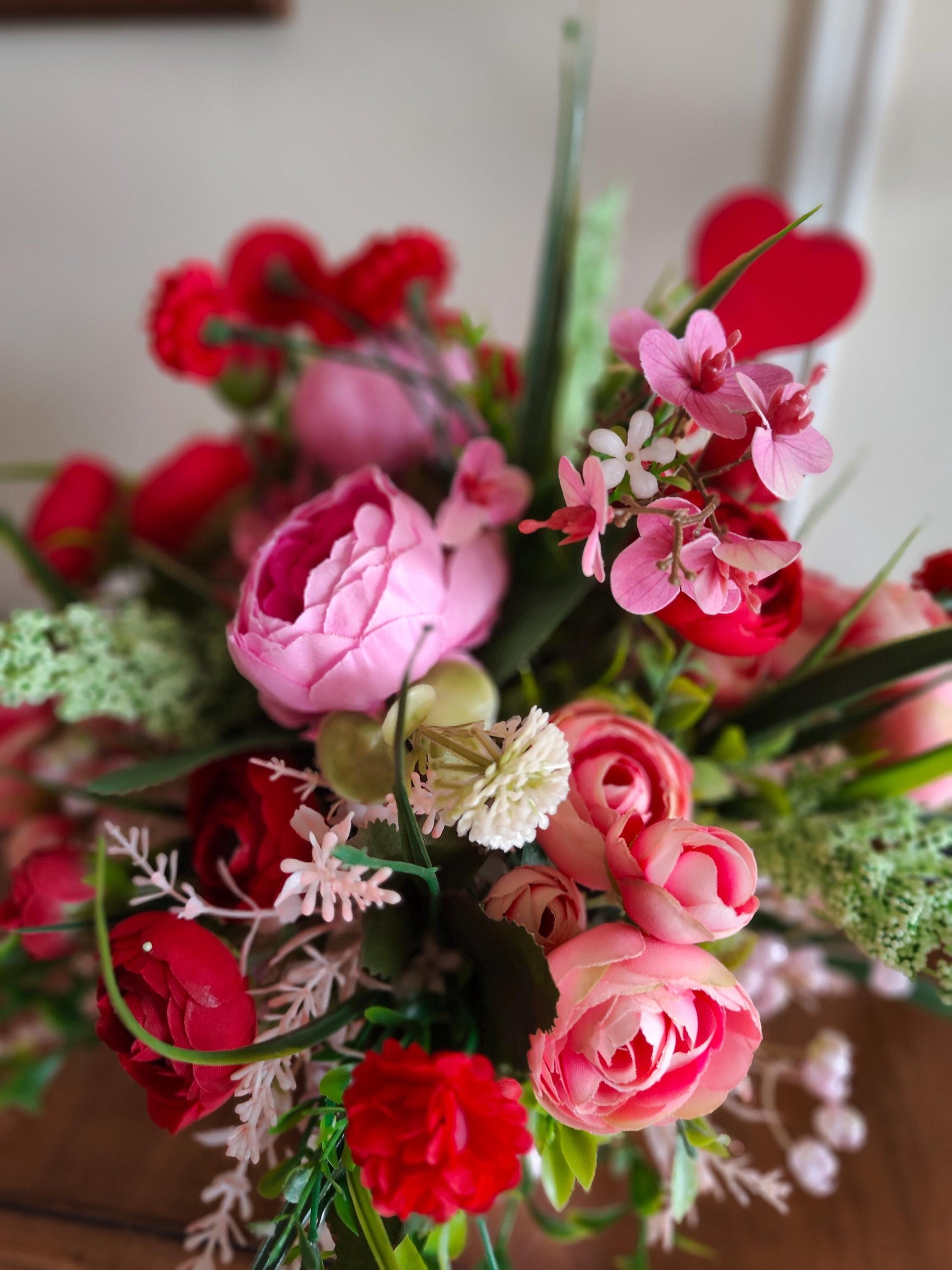 Flower arrangement pink red display tablecentre gift birthday yellow flowers Spring Summer anniversary