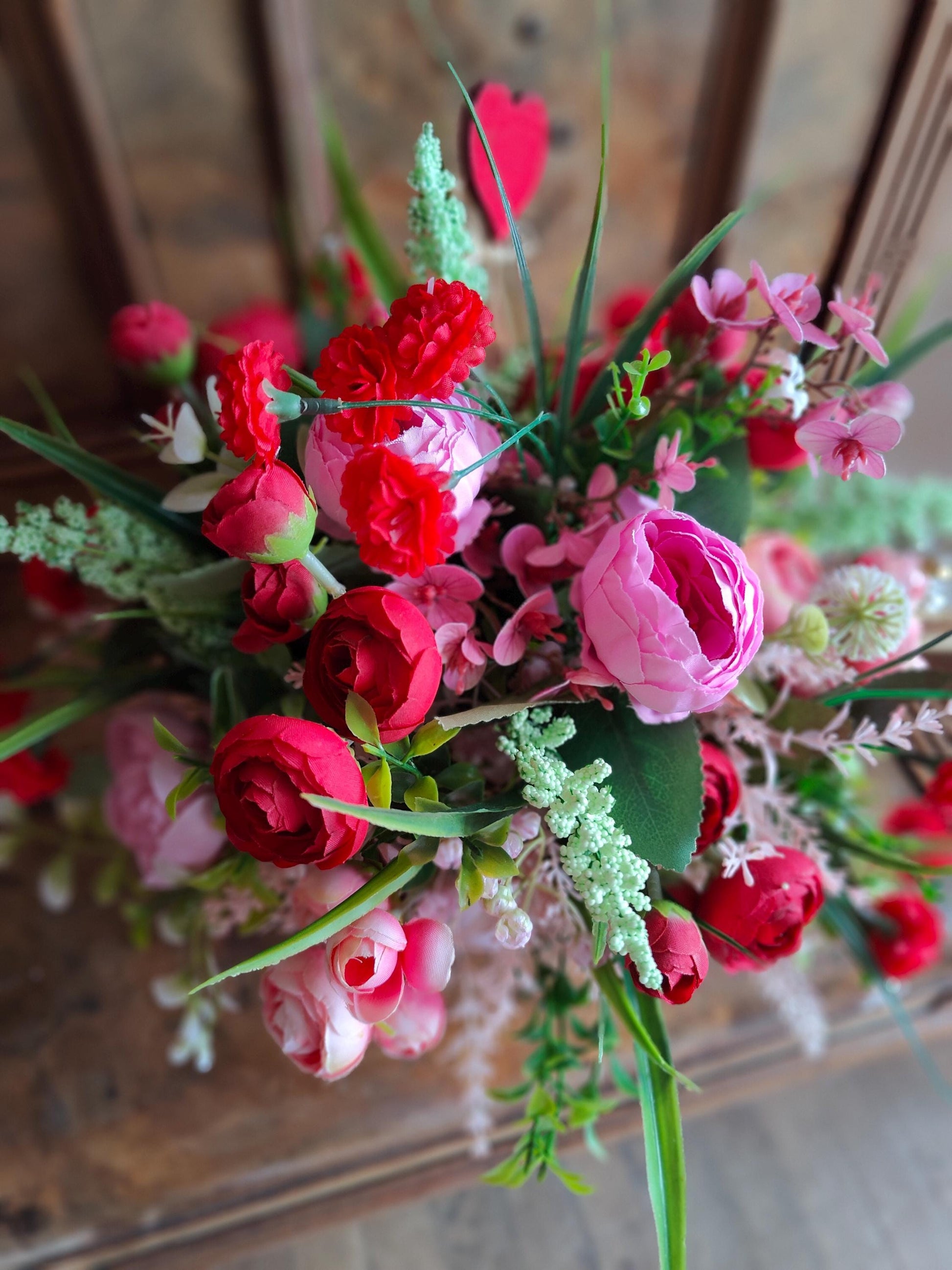 Flower arrangement pink red display tablecentre gift birthday yellow flowers Spring Summer anniversary