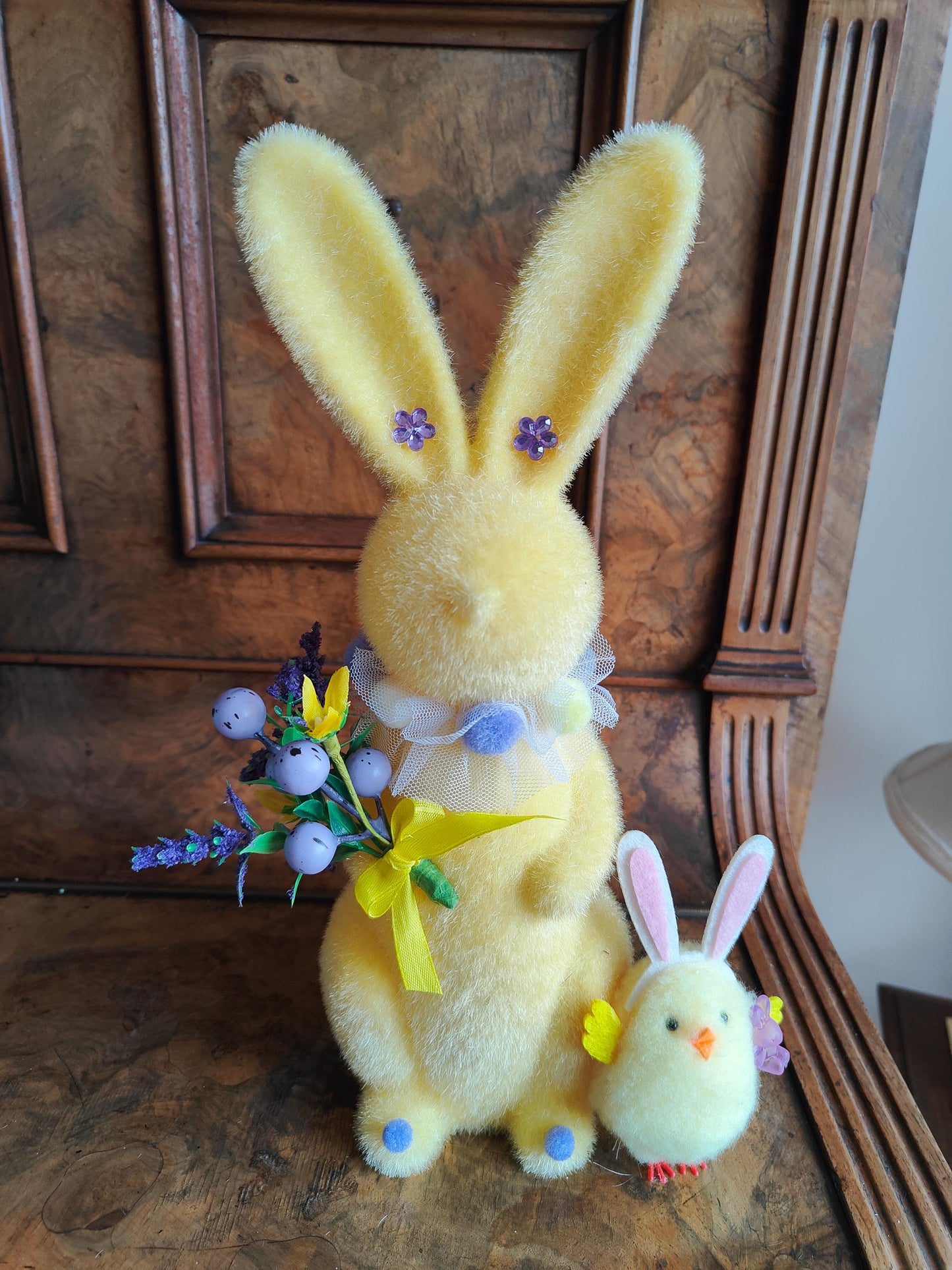 Easter bunny flocked Easter decoration green pink lavender cream