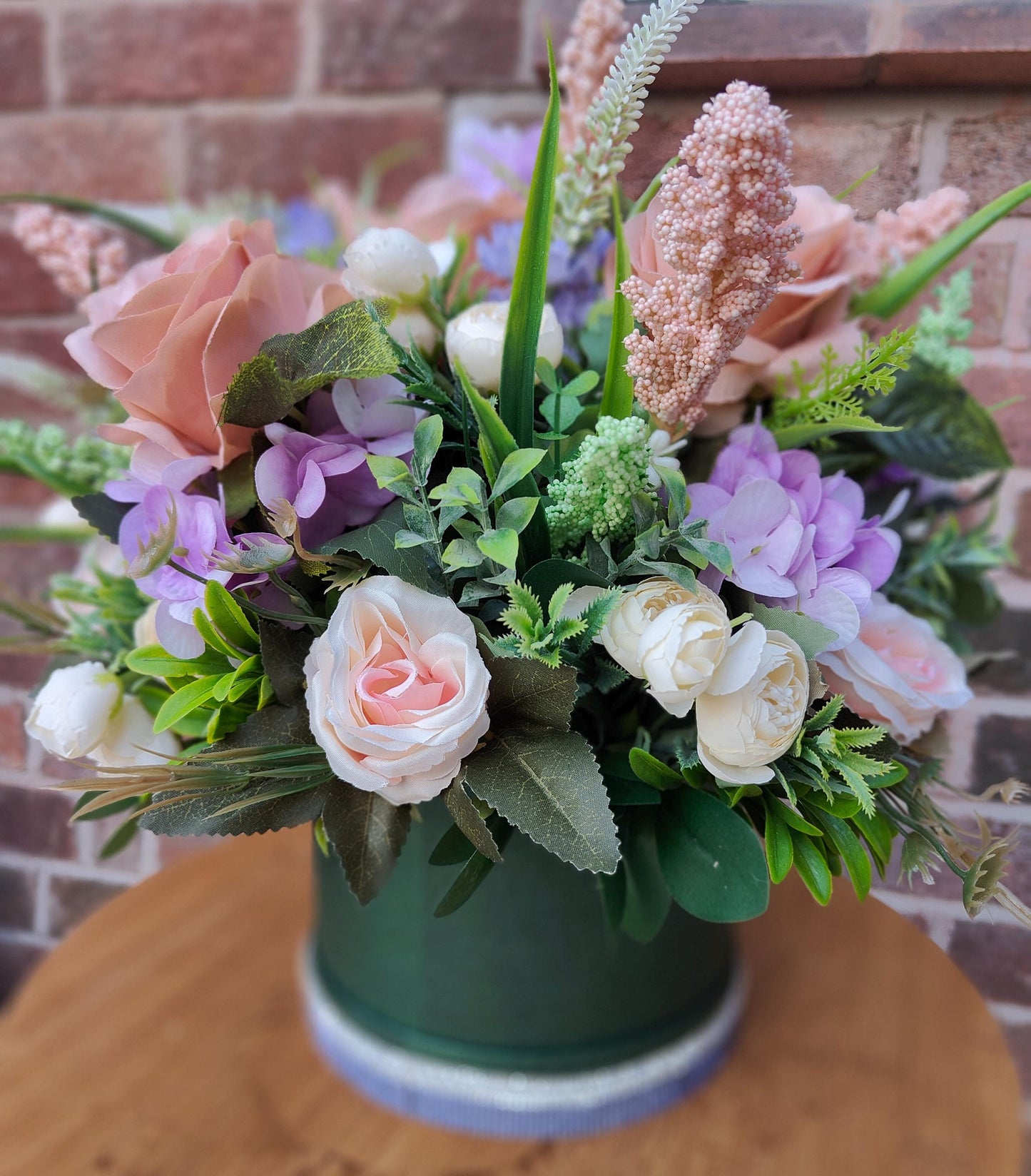 Bridgerton Flower Arrangement, Vintage Pink Roses in Dark Green Hat Box Mothers Day, Gift, Present