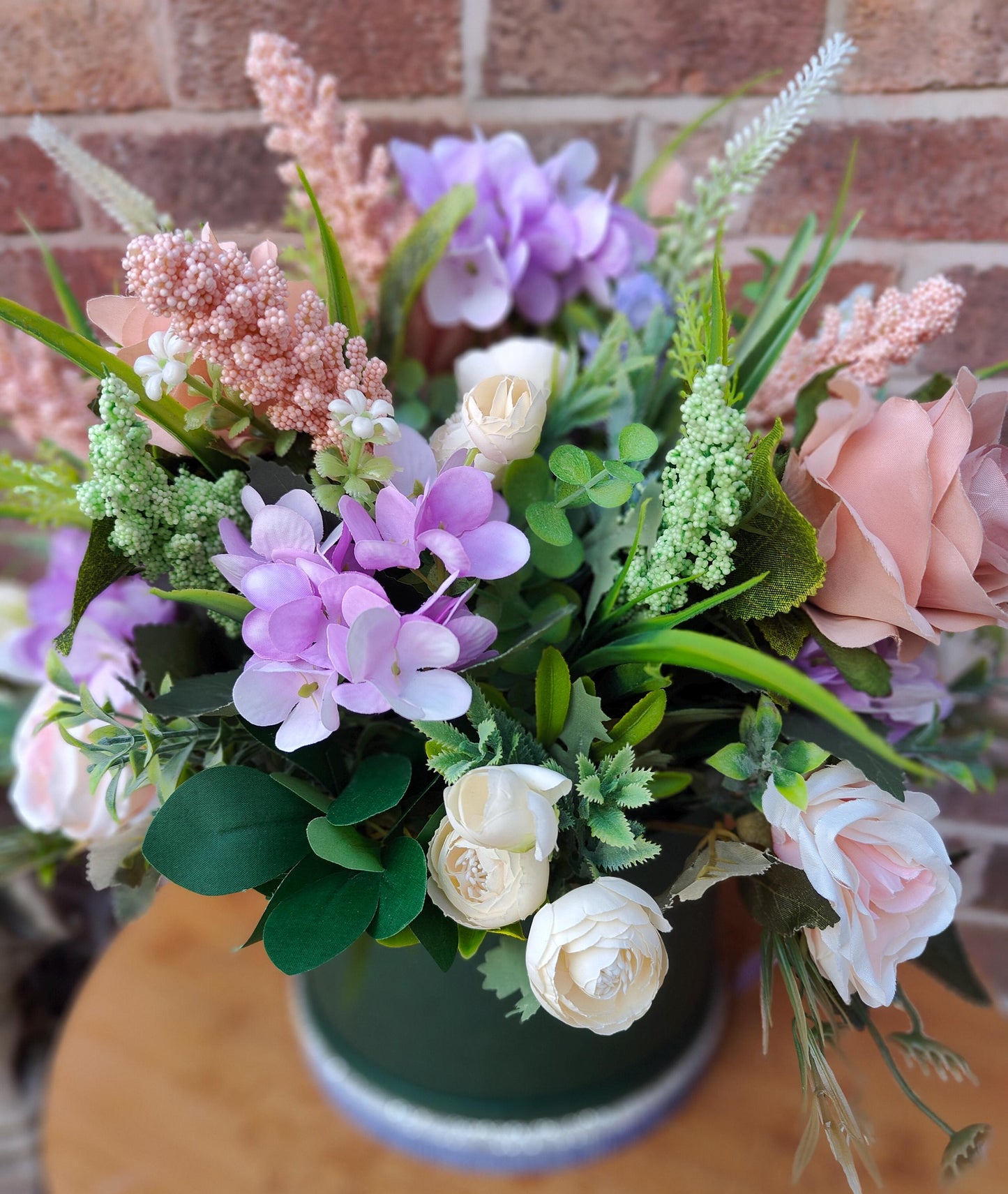 Bridgerton Flower Arrangement, Vintage Pink Roses in Dark Green Hat Box Mothers Day, Gift, Present