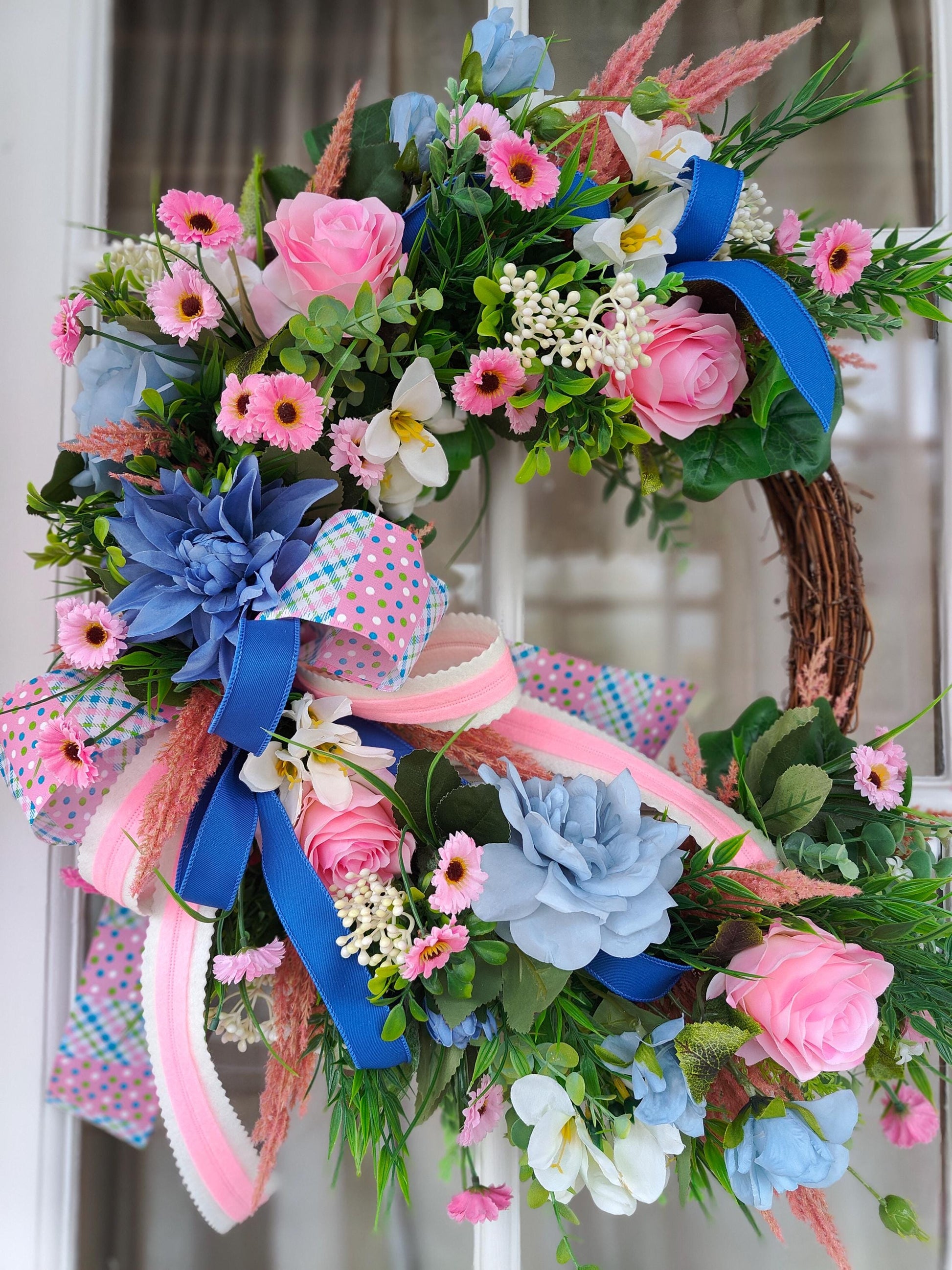 Wreath pink and blue half moon deluxe