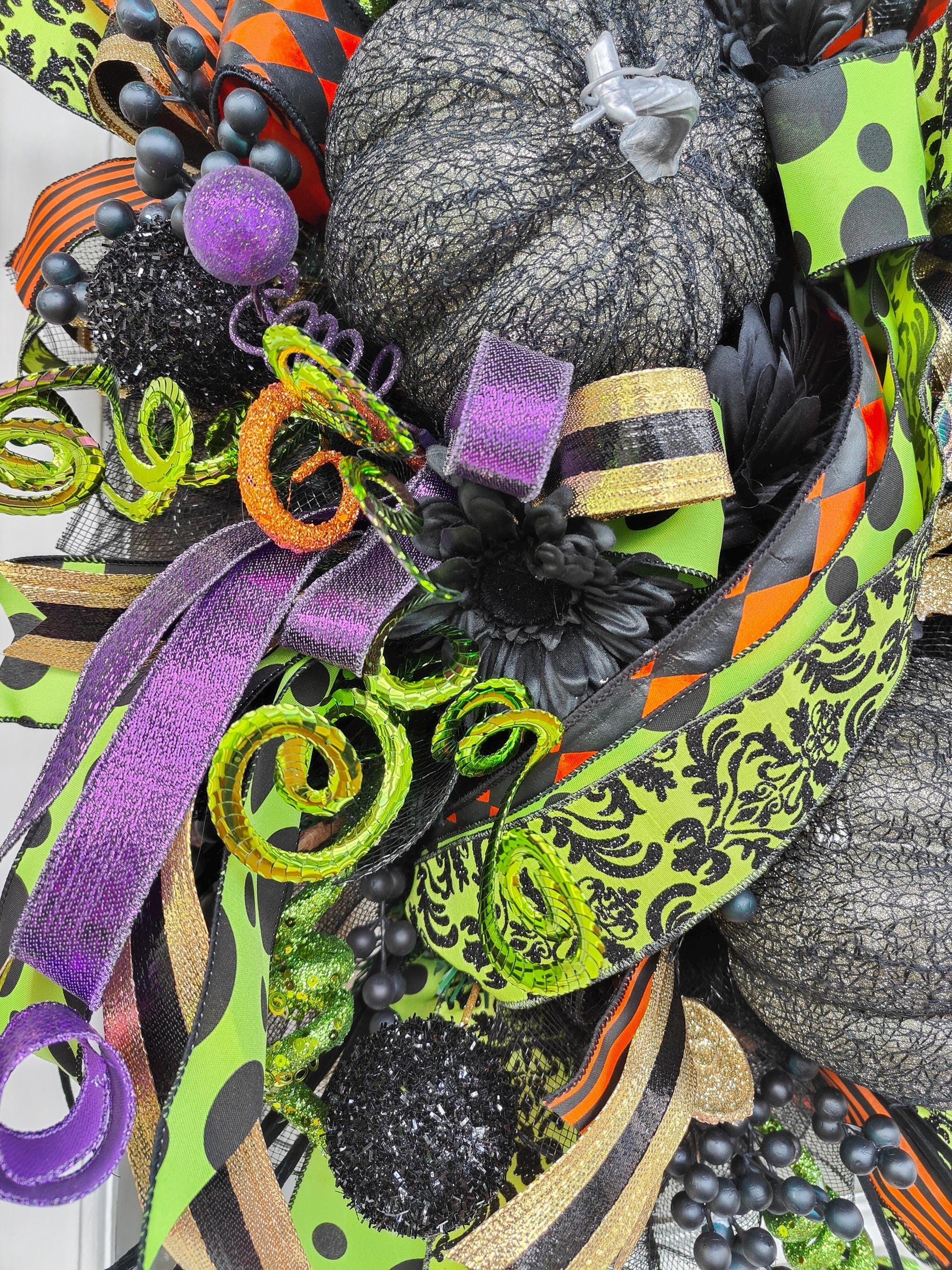 Halloween Wreath black large deluxe Baroque Glam Pumpkins, Black & Gold Door Decor