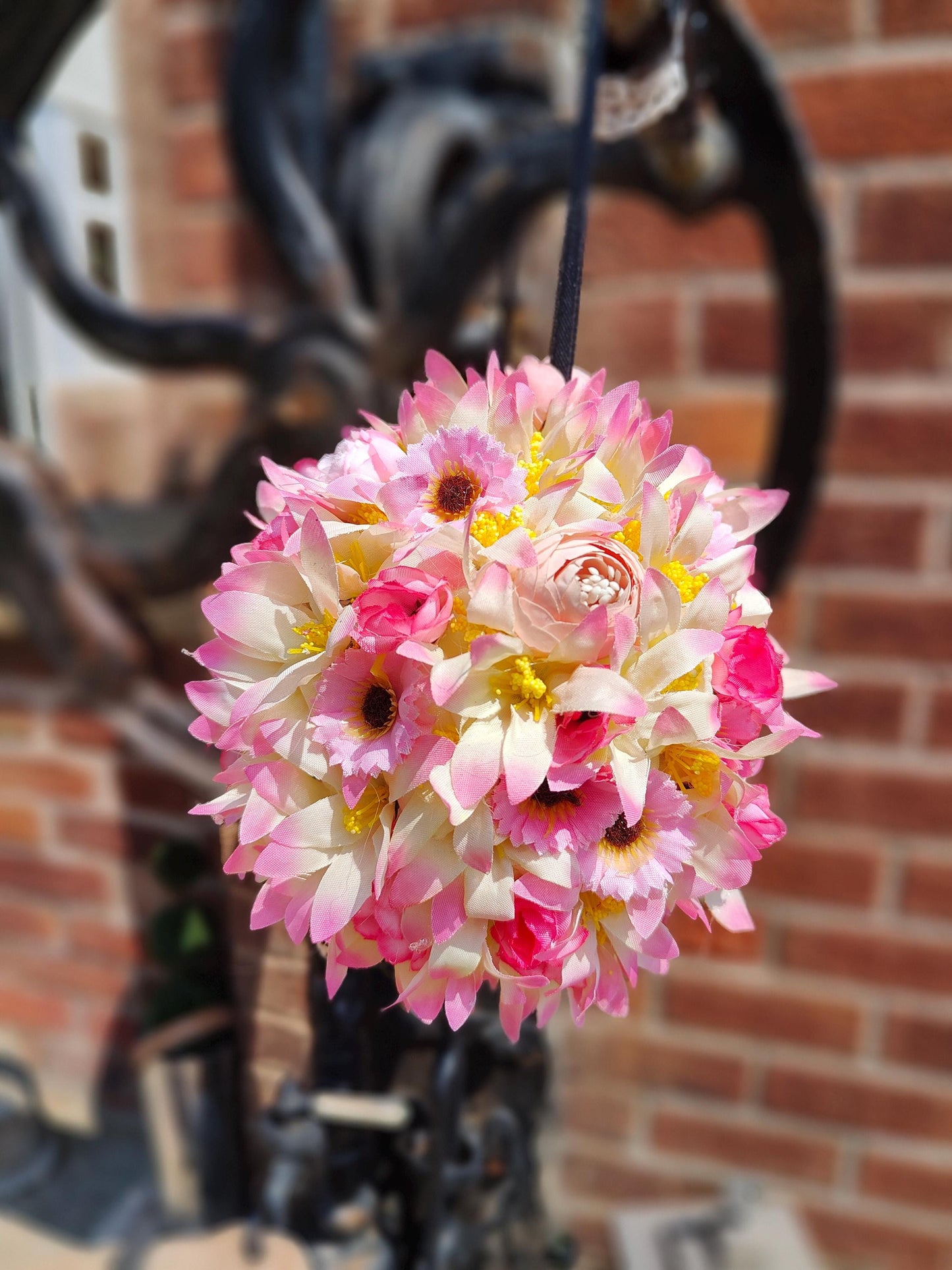 Flower ball flower girl wedding pink cream small hanging artificial flowers ball bridesmaid
