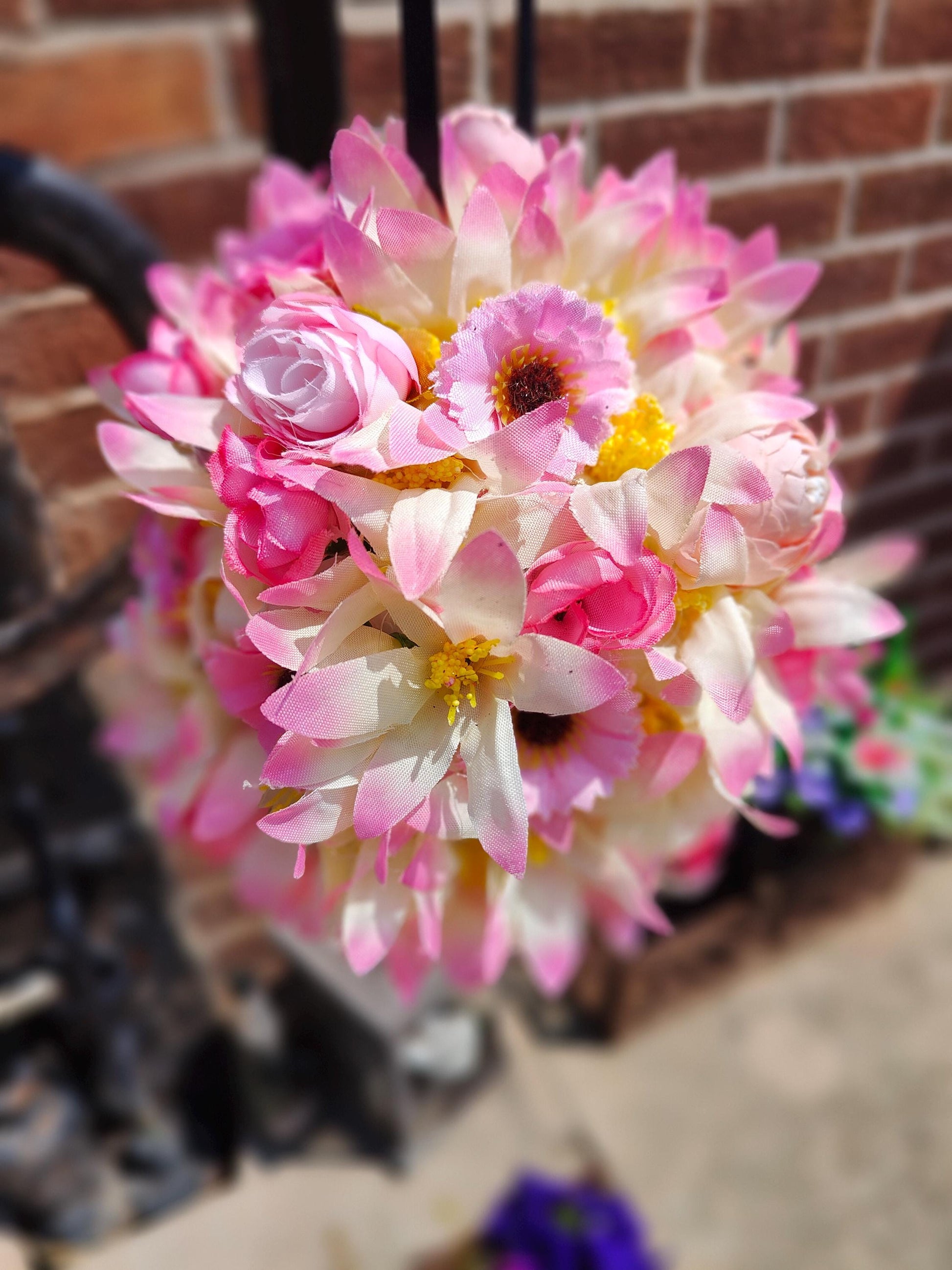 Flower ball flower girl wedding pink cream small hanging artificial flowers ball bridesmaid