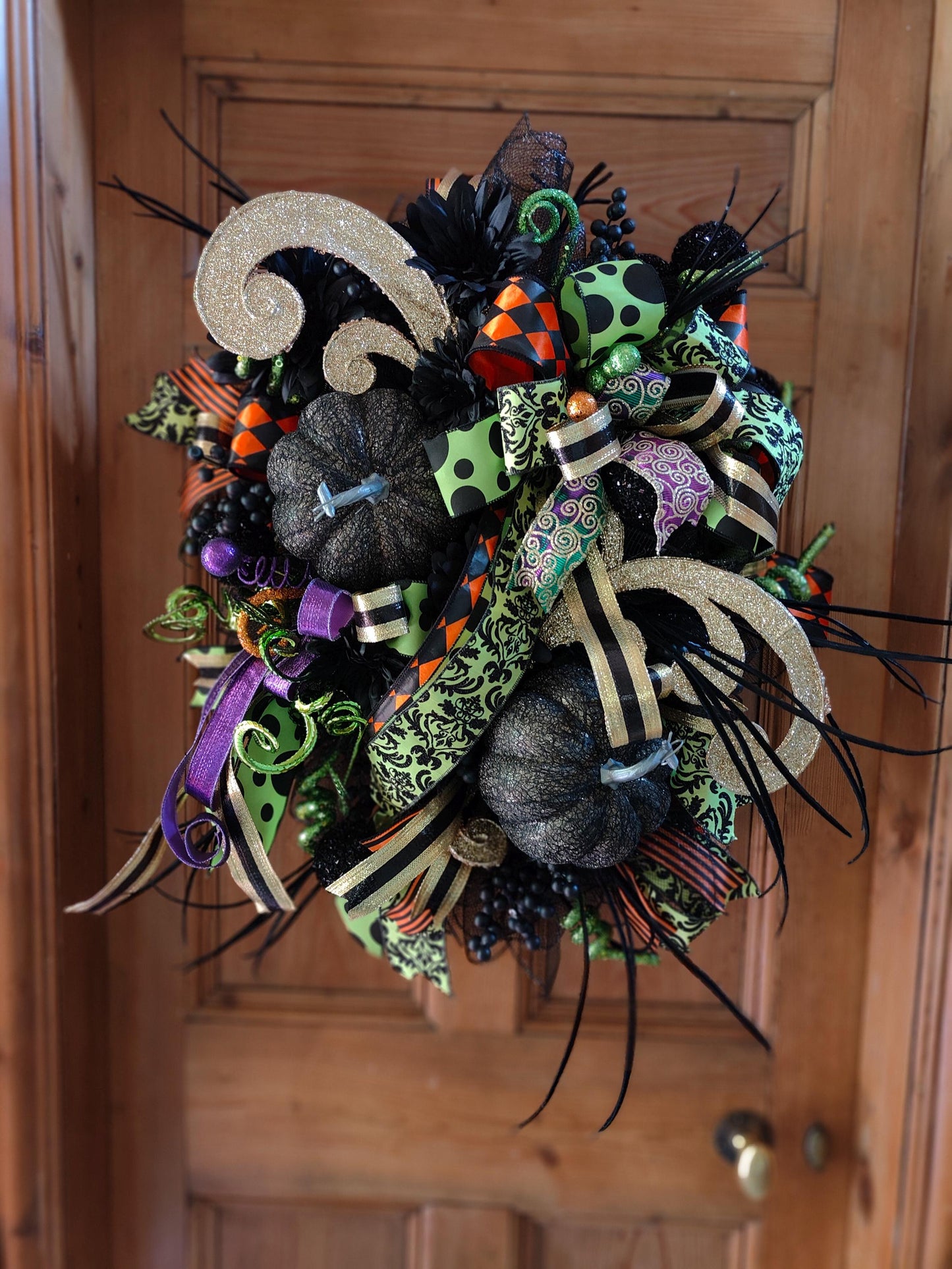 Halloween Wreath black large deluxe Baroque Glam Pumpkins, Black & Gold Door Decor