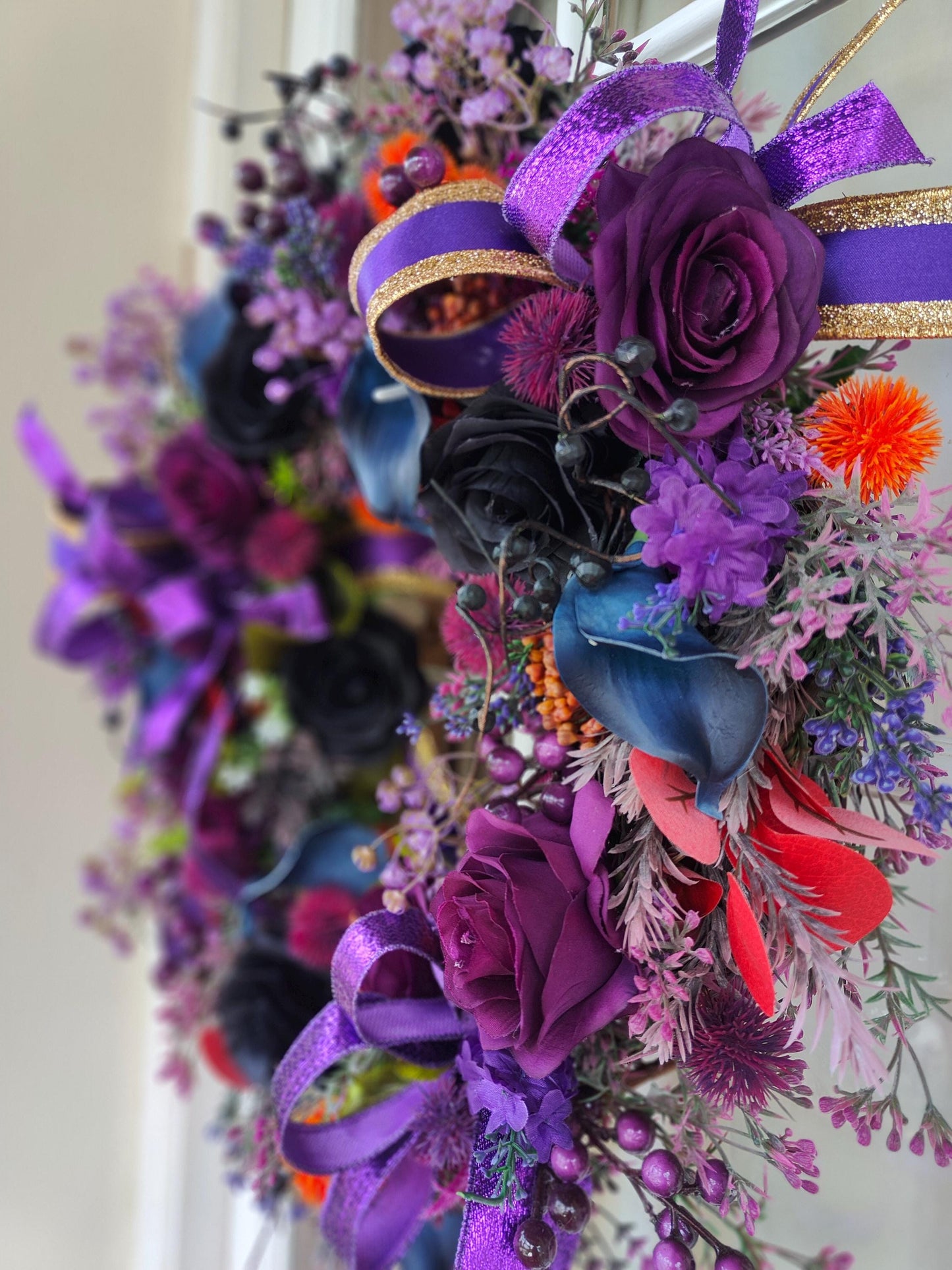 Wreath purple navy blue circular wicker large door wreath hanger