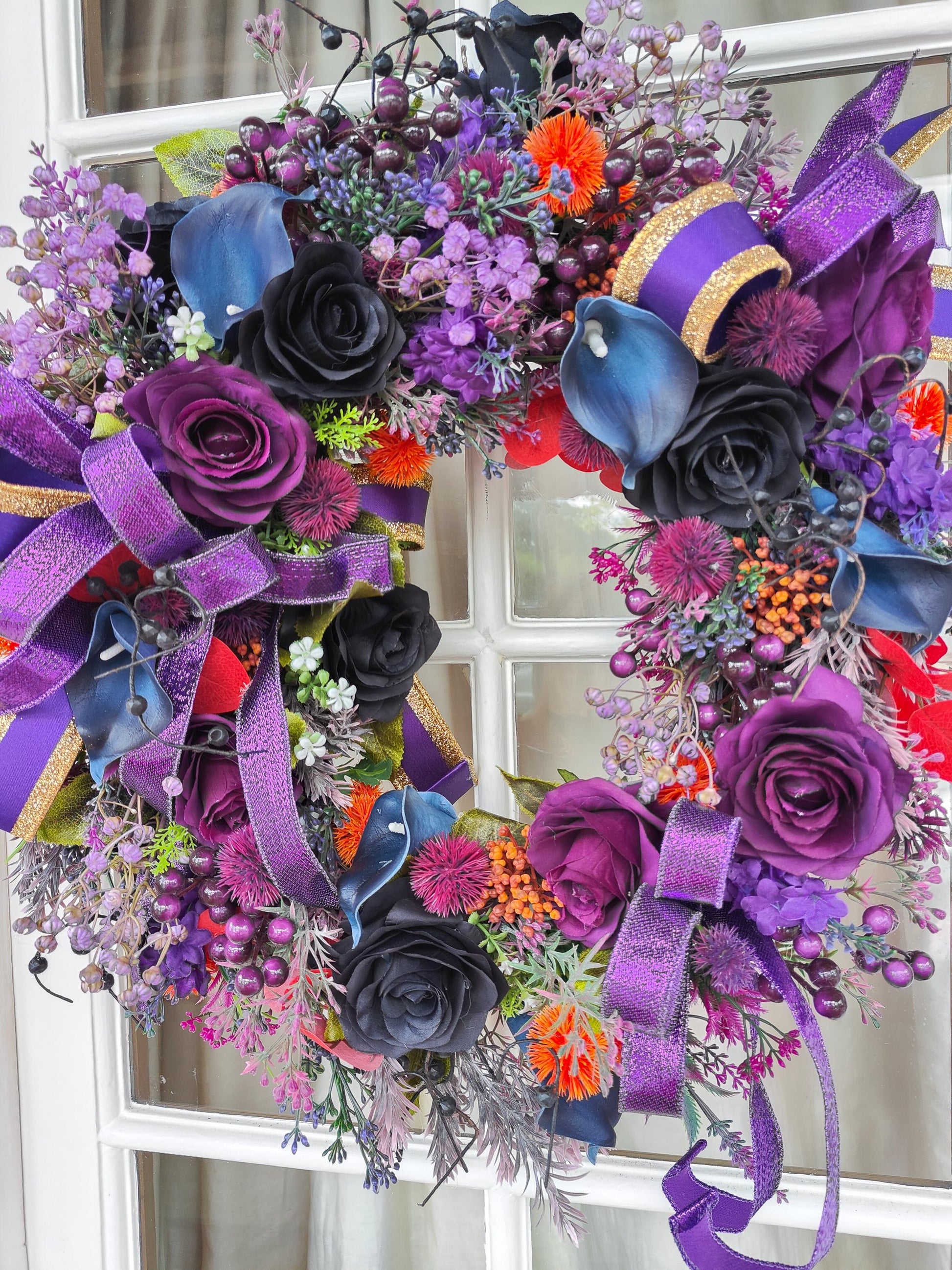 Wreath purple navy blue circular wicker large door wreath hanger