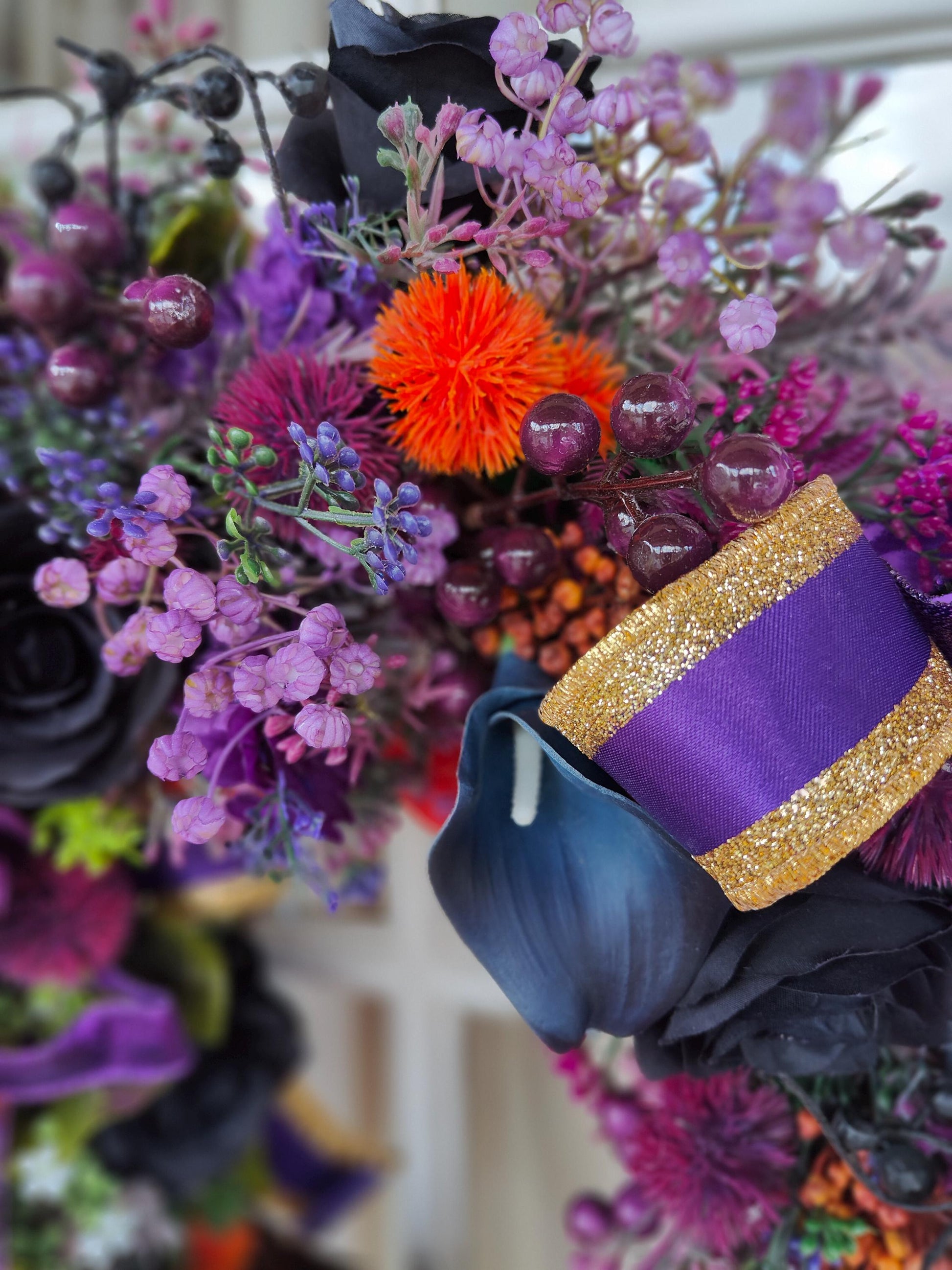 Wreath purple navy blue circular wicker large door wreath hanger