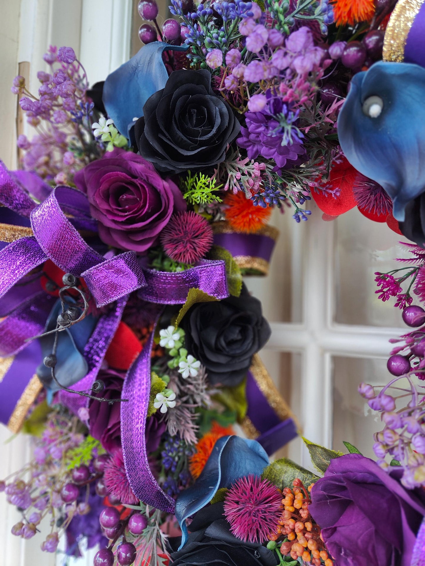 Wreath purple navy blue circular wicker large door wreath hanger