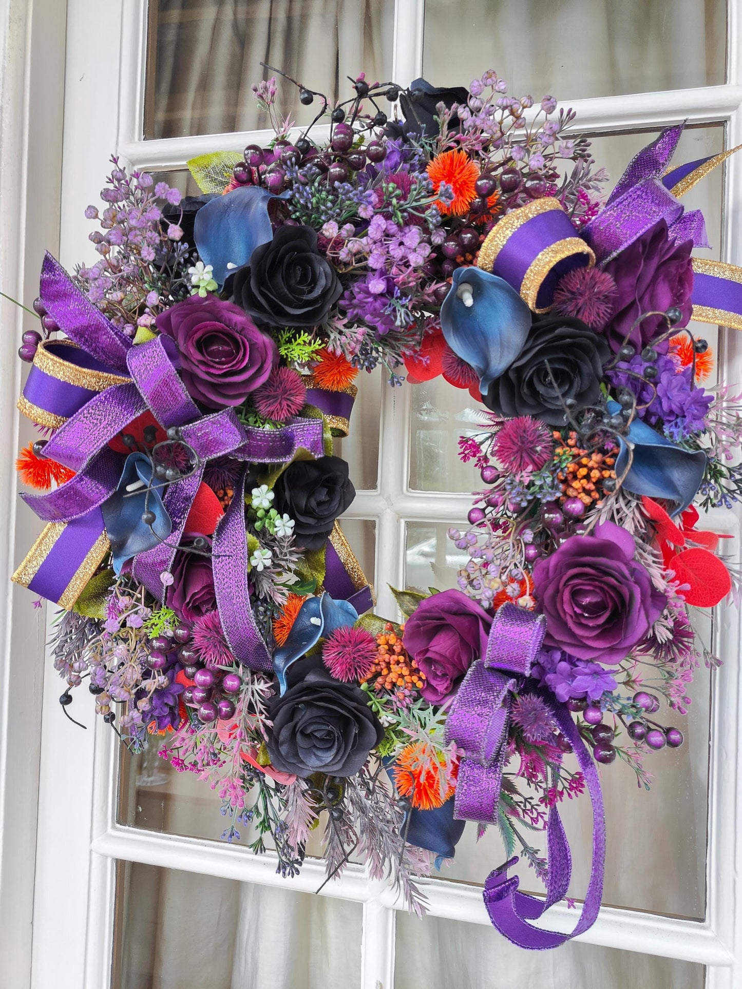 Wreath purple navy blue circular wicker large door wreath hanger