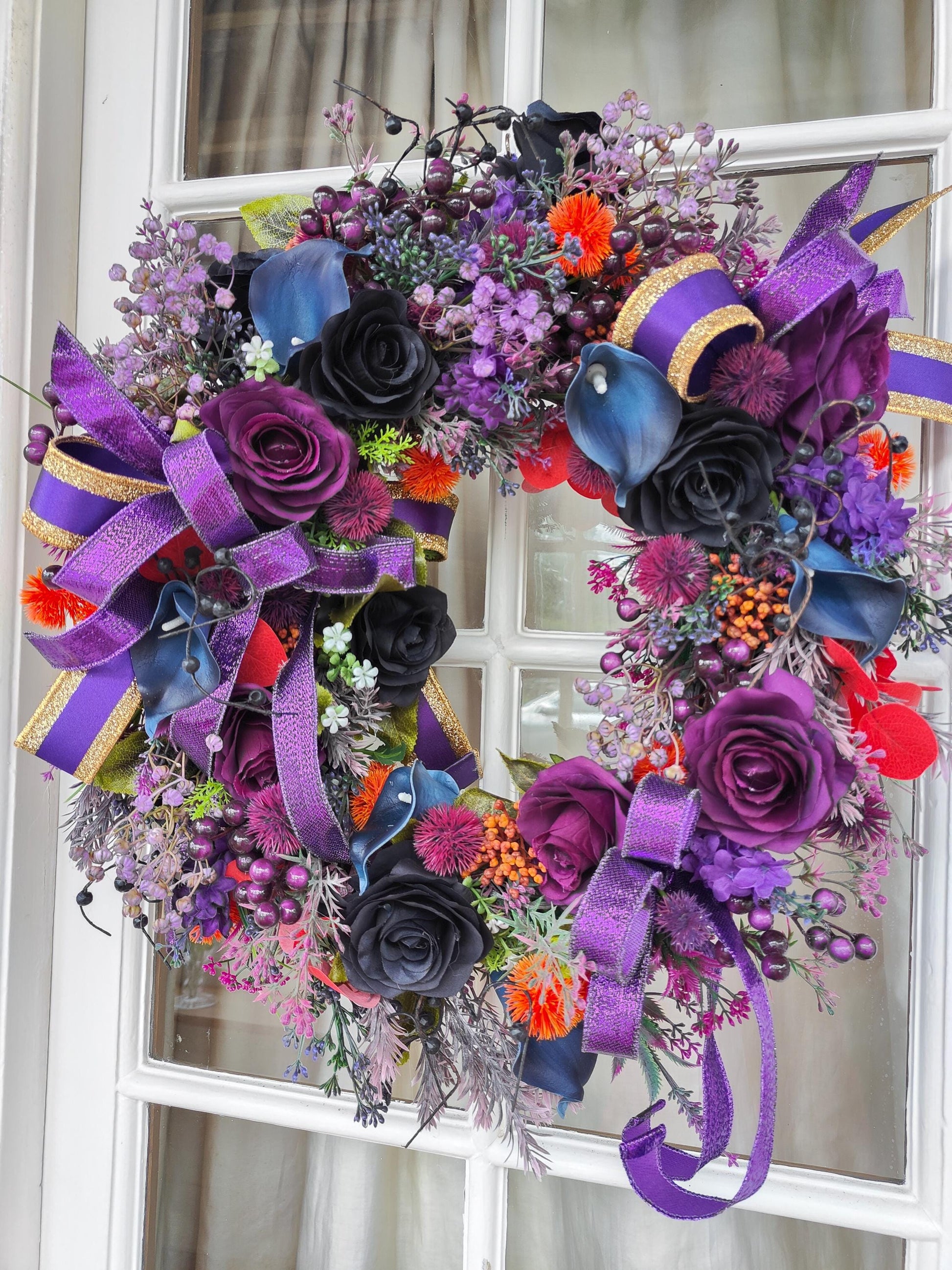 Wreath purple navy blue circular wicker large door wreath hanger