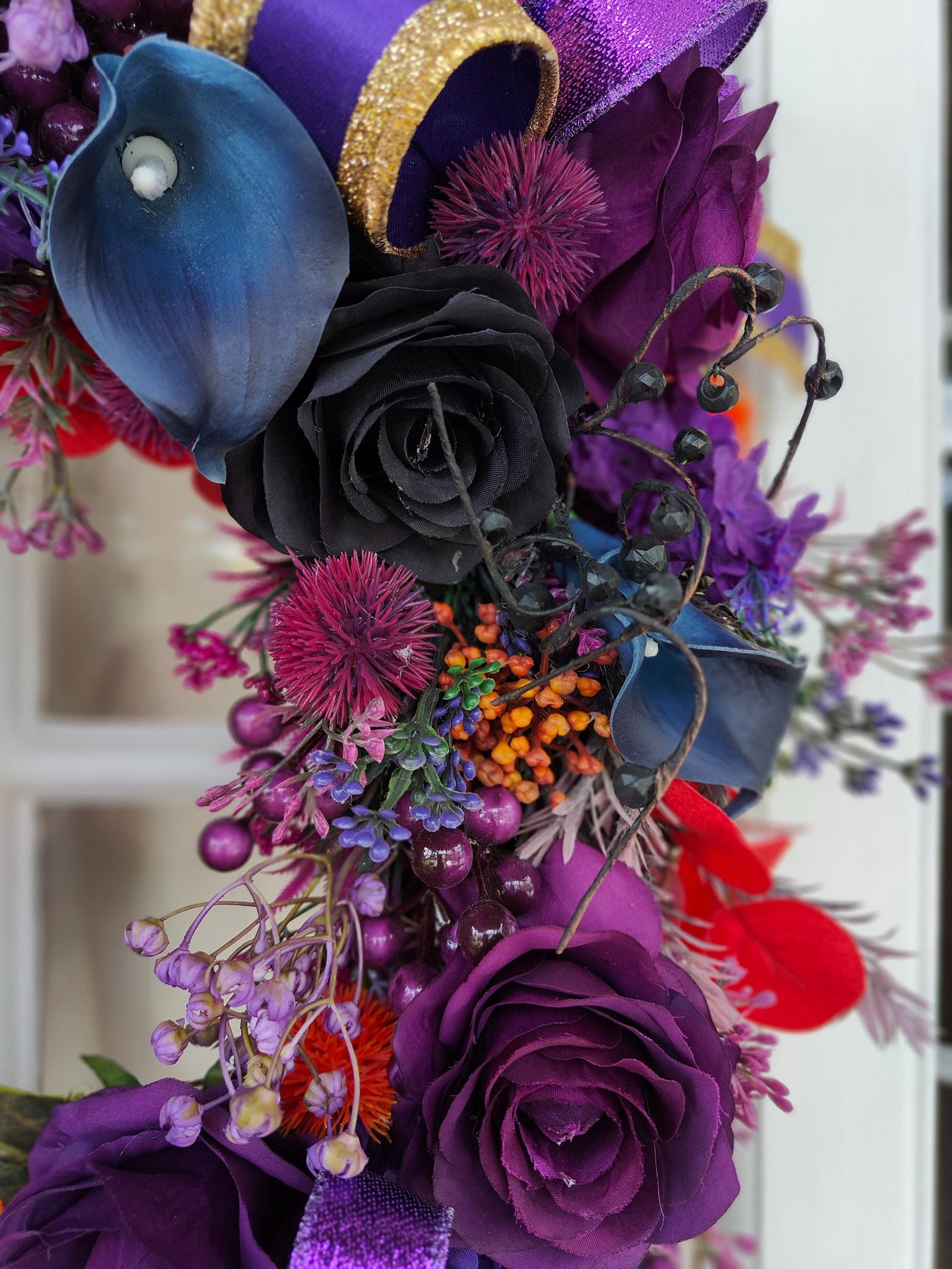 Wreath purple navy blue circular wicker large door wreath hanger