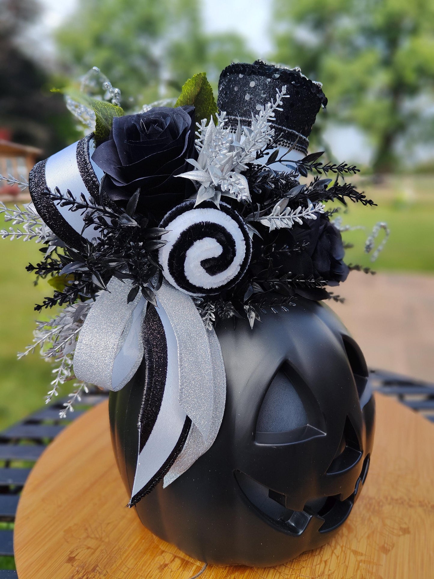 Halloween black pumpkin lights up decoration tablecentre display