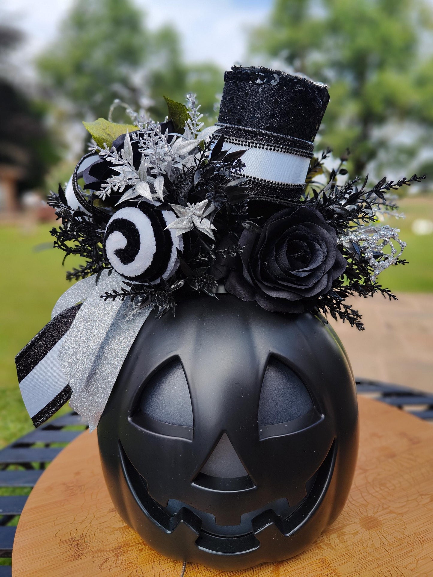 Halloween black pumpkin lights up decoration tablecentre display