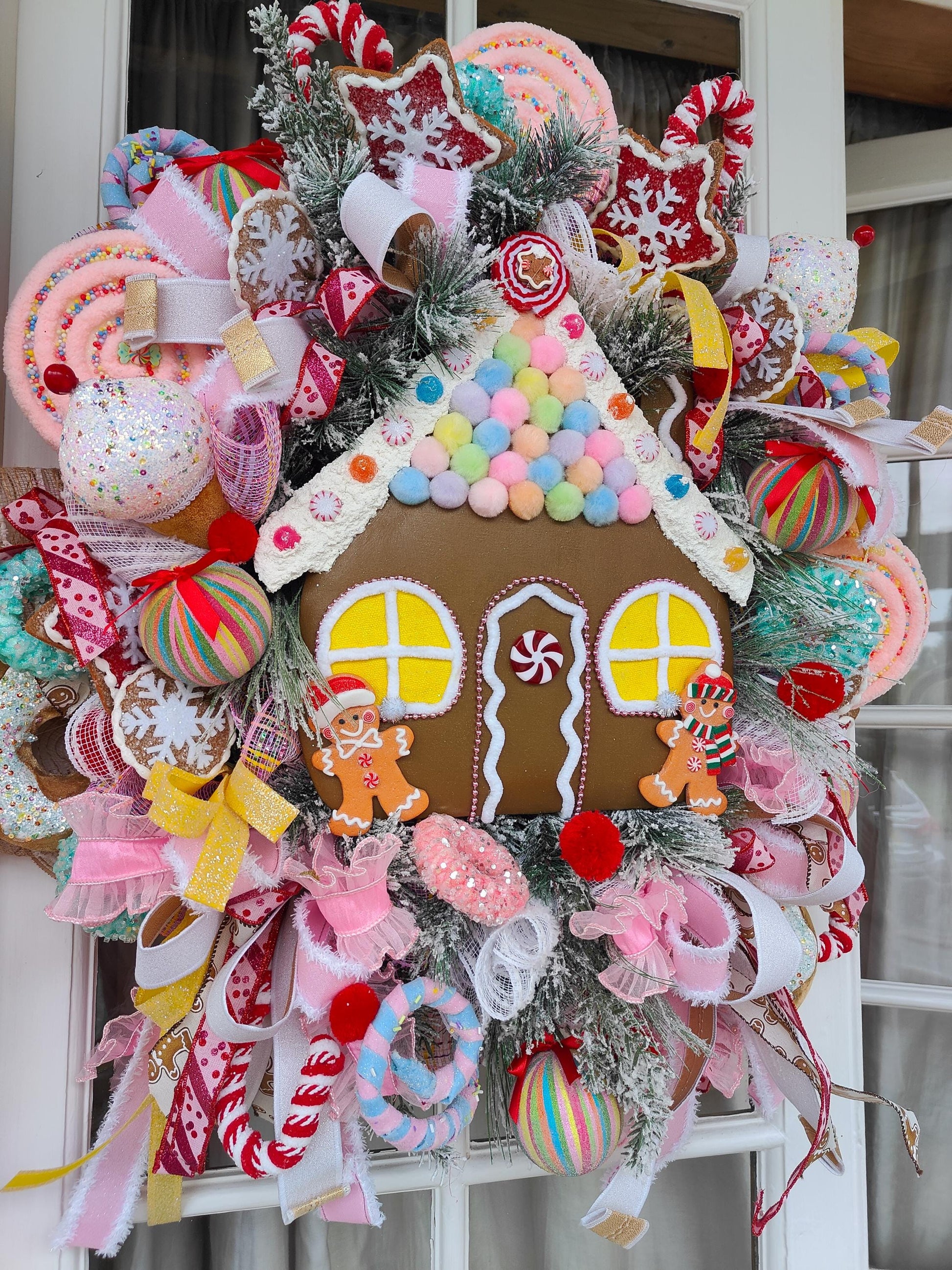 Christmas Gingerbread House Wreath large unique bespoke one off multi colours