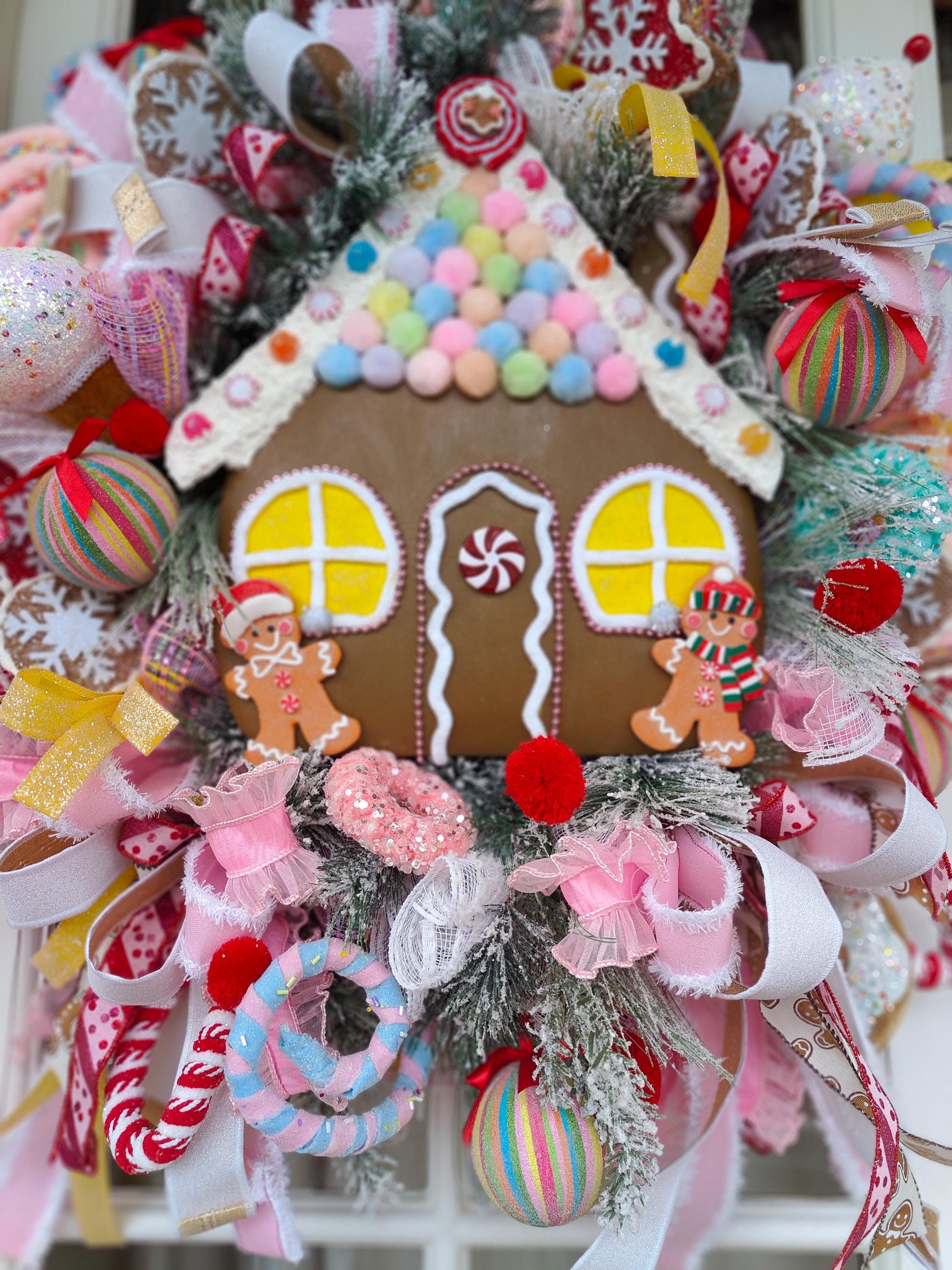 Christmas Gingerbread House Wreath large unique bespoke one off multi colours