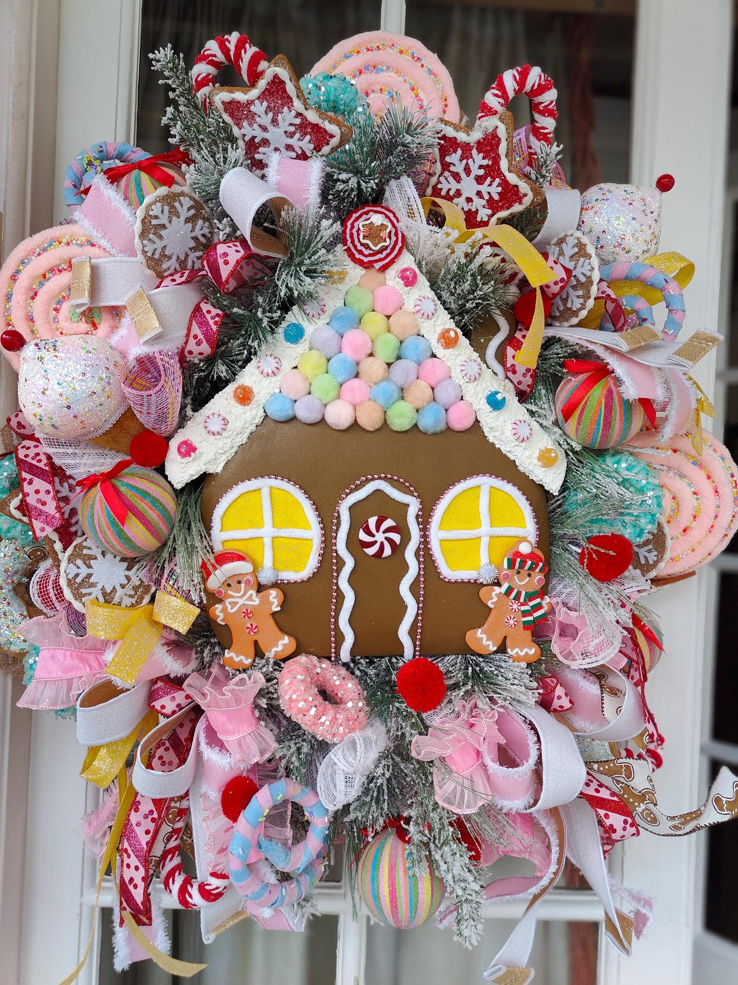 Christmas Gingerbread House Wreath large unique bespoke one off multi colours