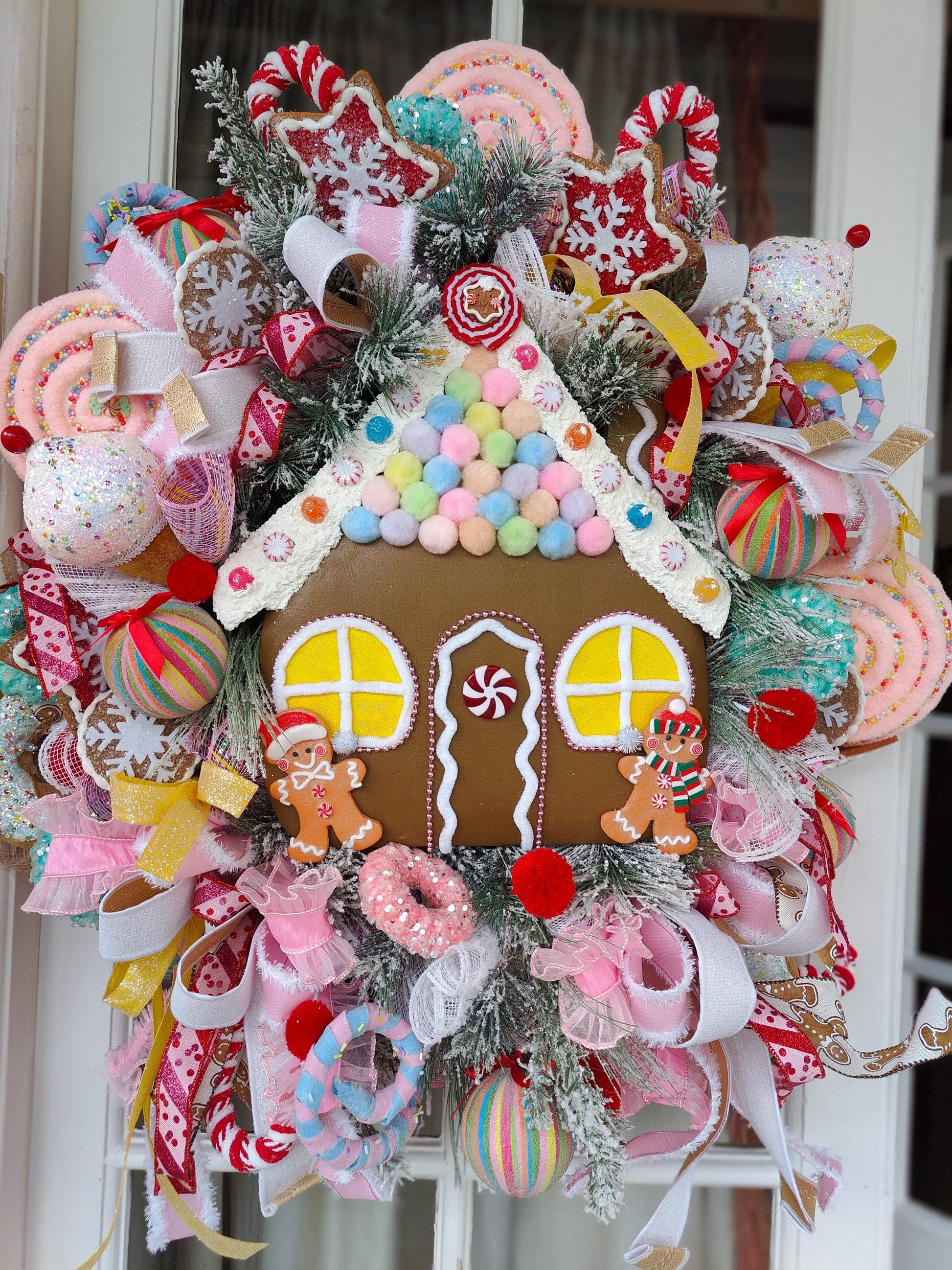 Christmas Gingerbread House Wreath large unique bespoke one off multi colours
