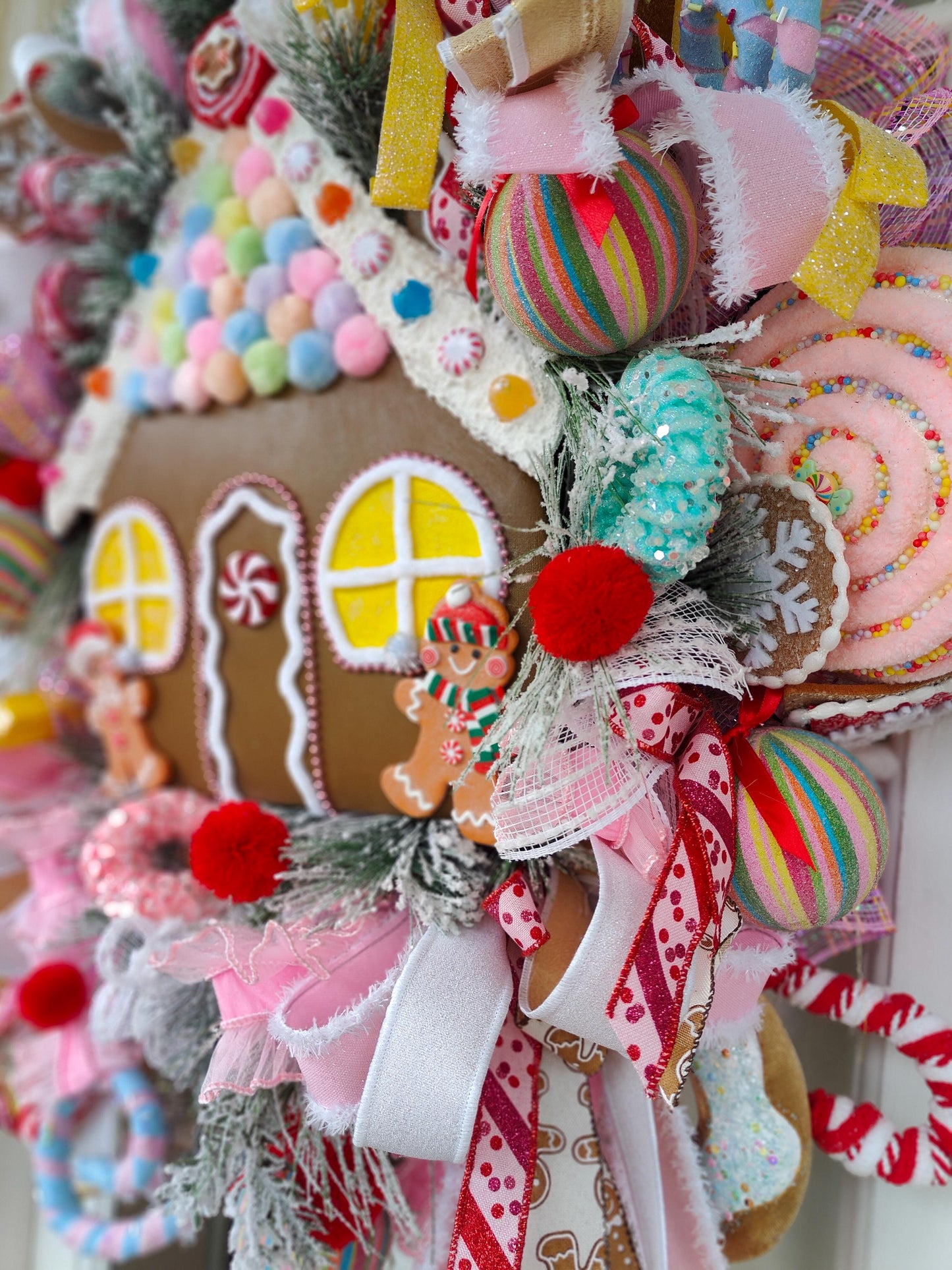 Christmas Gingerbread House Wreath large unique bespoke one off multi colours